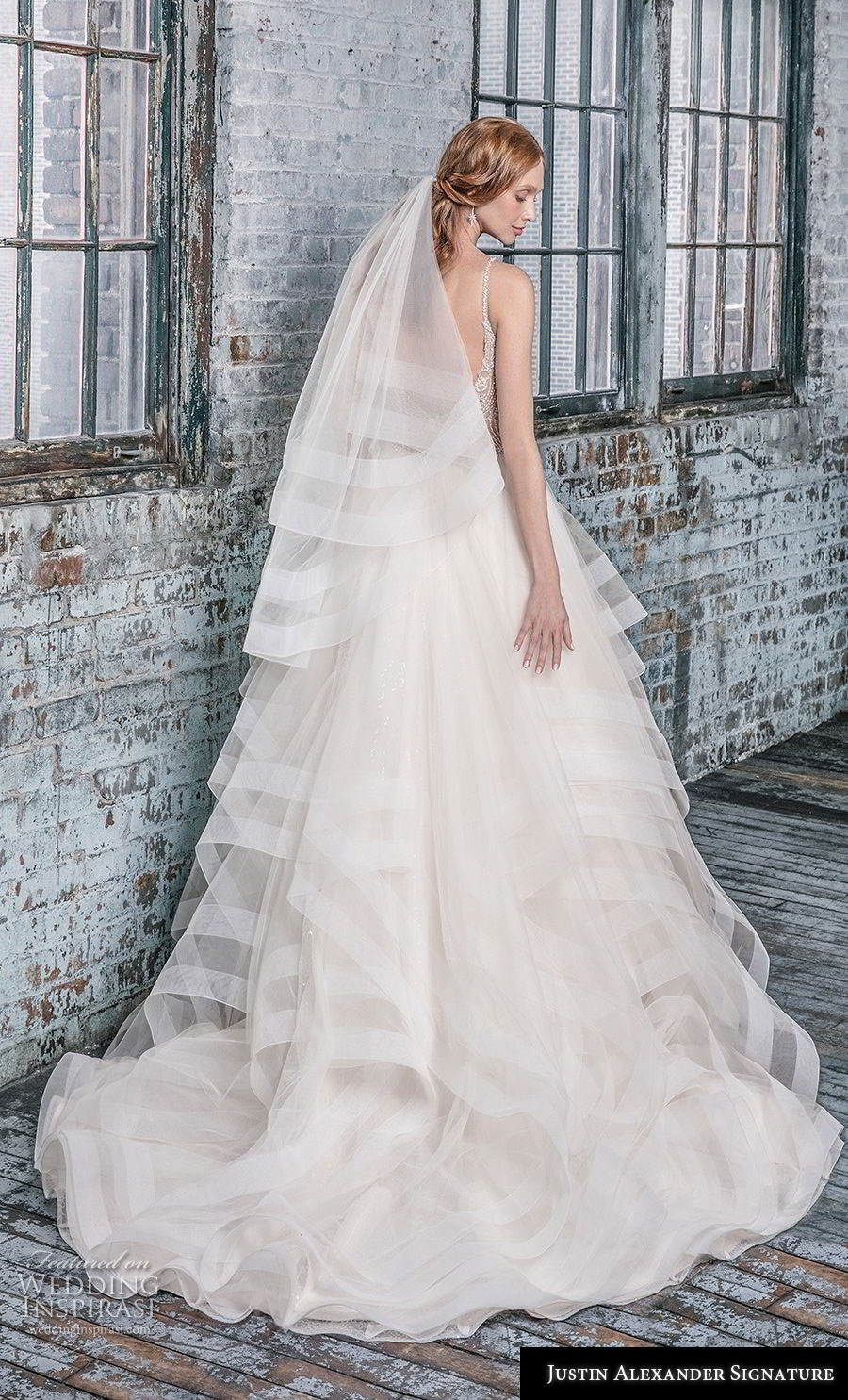 justin alexander fall 2018 signature sleeveless thin strap v neck heavily embellished bodice tiered skirt romantic ball gown a  line wedding dress open back chapel train (11) bv