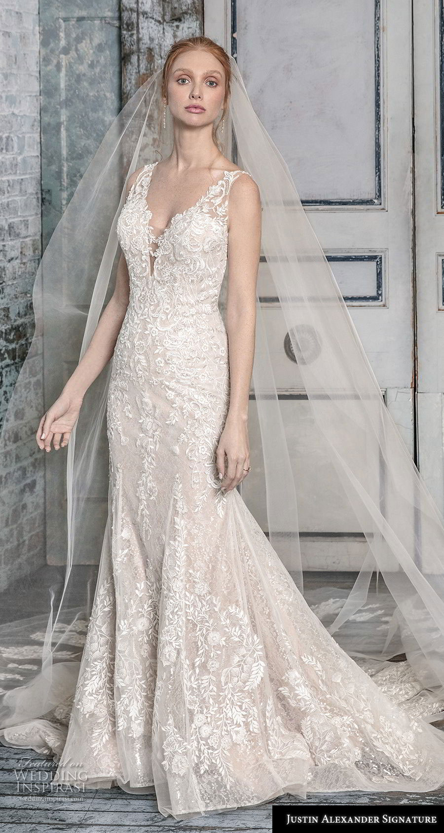 justin alexander fall 2018 signature sleevess with strap deep v neck full embellishment elegant mermaid wedding dress open back chapel train (2) mv