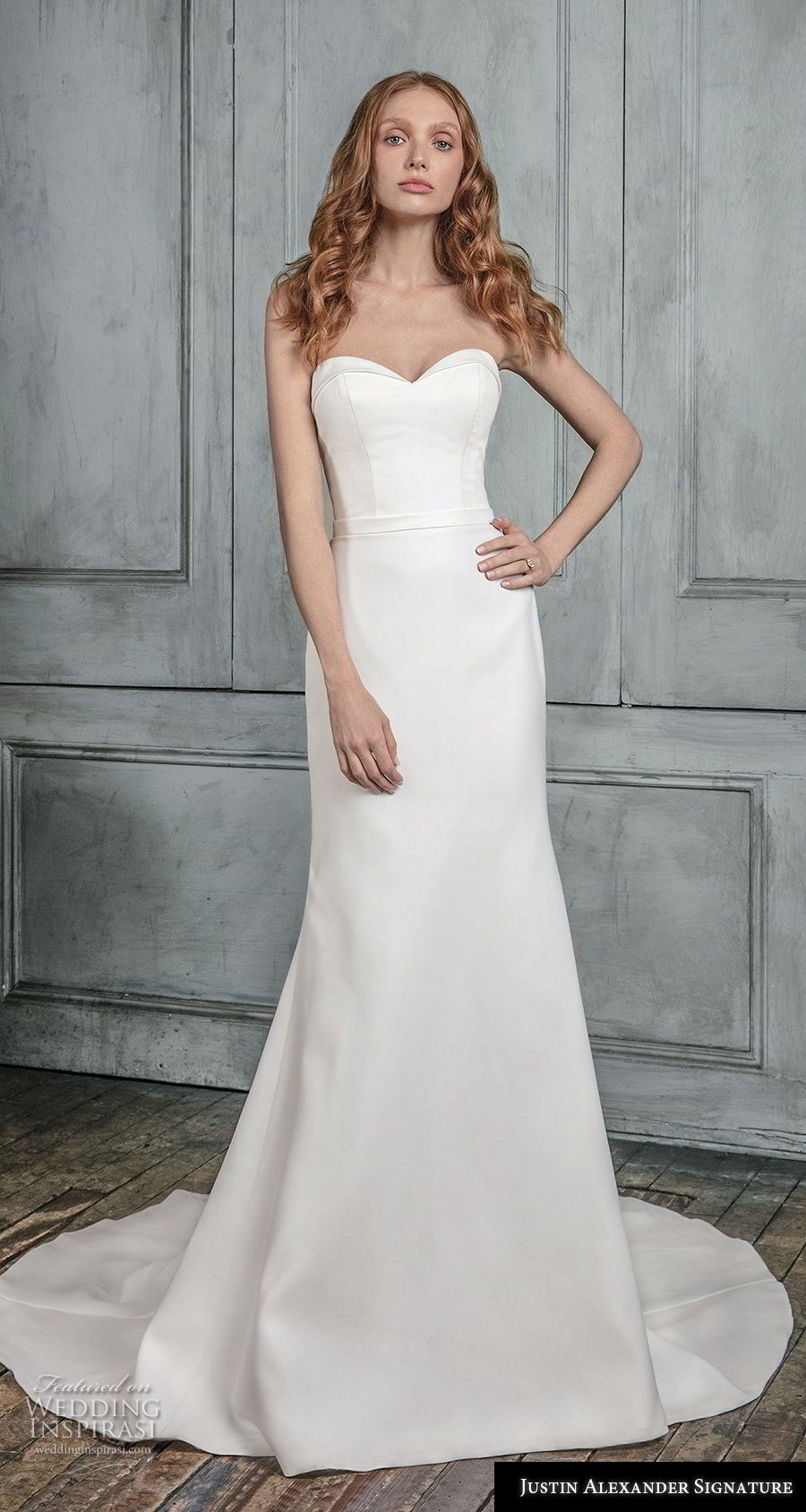 justin alexander fall 2018 signature strapless sweetheart neckline simple minimalist elegant trumpet wedding dress medium train (13) mv