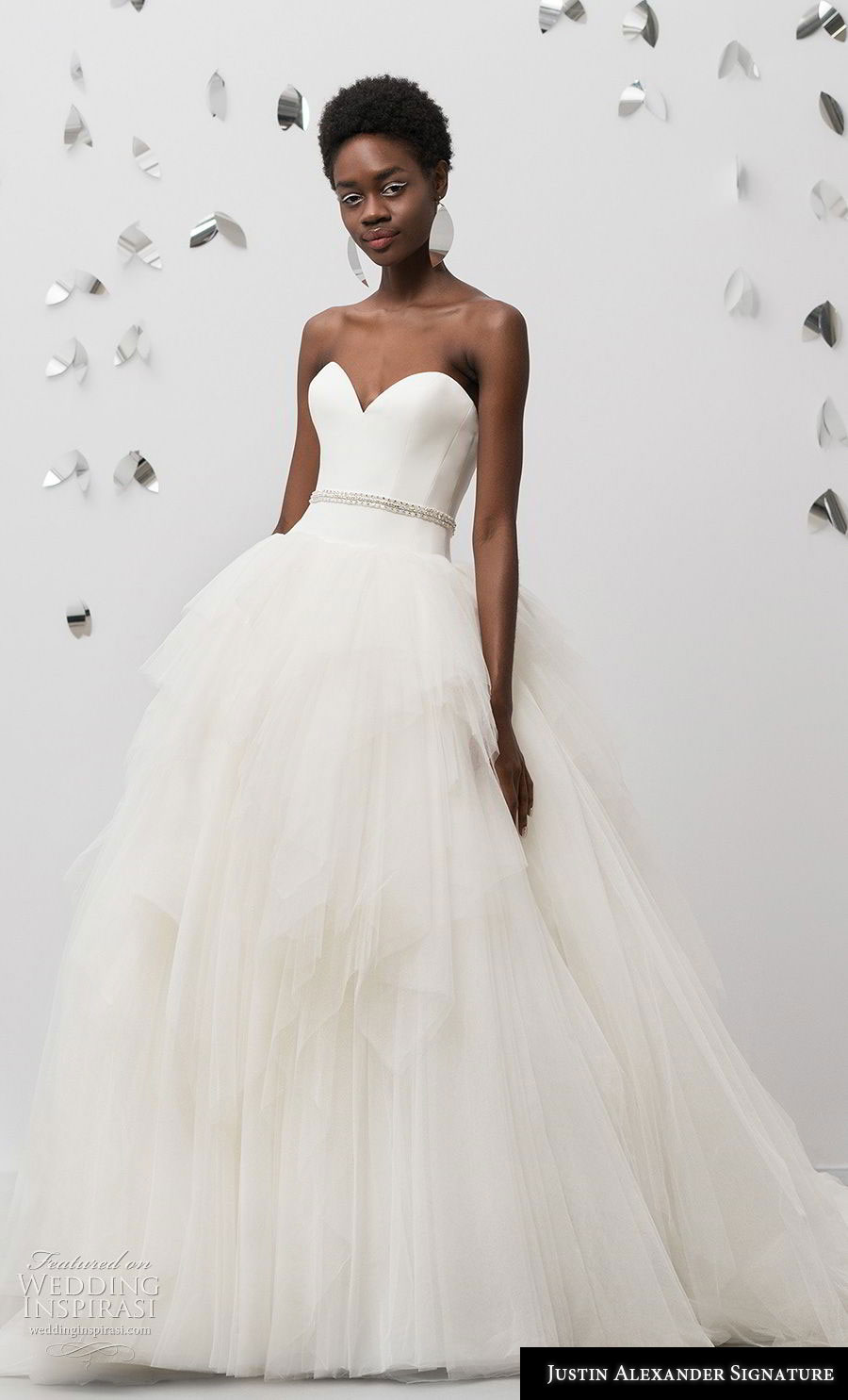 justin alexander fall 2018 signature strapless sweetheart neckline simple minimalist tulle skirt romantic ball gown a  line wedding dress chapel train (16) mv