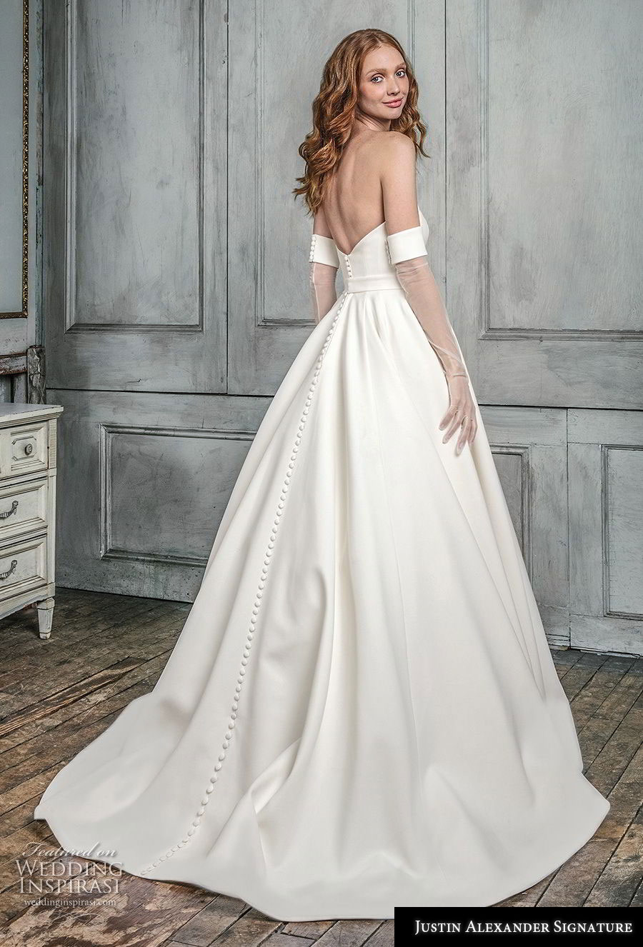 justin alexander fall 2018 signature strapless sweetheart neckline simple minimalist with belt romantic elegant classy a  line wedding dress chapel train (4) bv