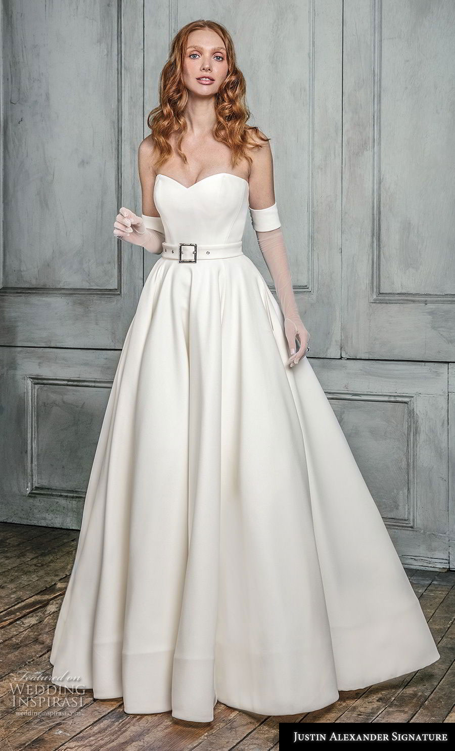 justin alexander fall 2018 signature strapless sweetheart neckline simple minimalist with belt romantic elegant classy a  line wedding dress chapel train (4) mv