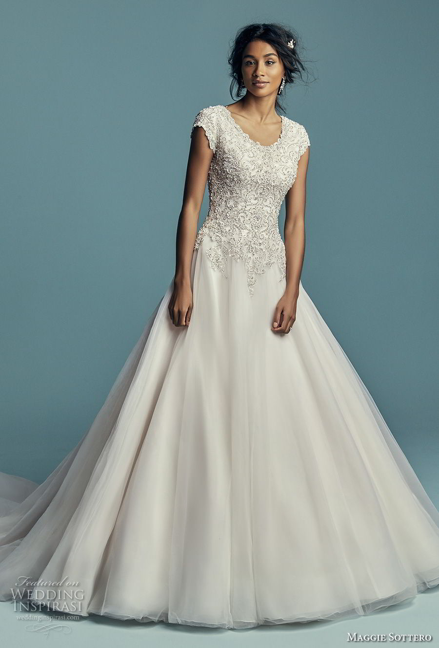 maggie sottero fall 2018 bridal cap sleeves scoop neck heavily embellished bodice romantic modest a line wedding dress covered back chapel train (8) mv maggie sottero fall 2018 bridal cap sleeves scoop neck heavily embellished bodice romantic modest a line wedding dress covered back chapel train (8) mv