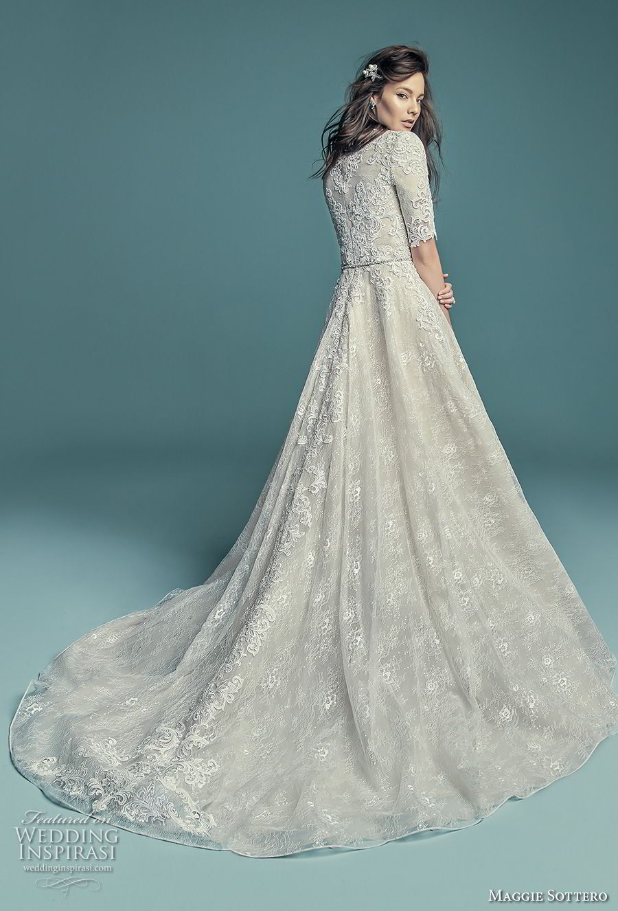 maggie sottero fall 2018 bridal half sleeves jewel neck full embellishment elegant modest a line wedding dress covered back chapel train (2) bv maggie sottero fall 2018 bridal half sleeves jewel neck full embellishment elegant modest a line wedding dress covered back chapel train (2) bv