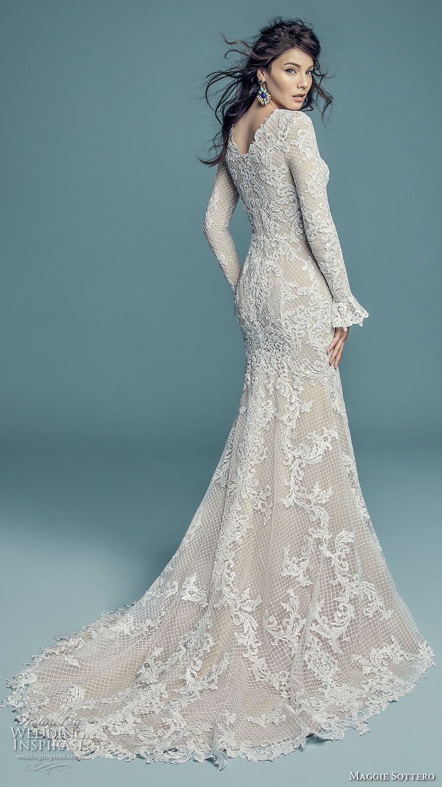 maggie sottero fall 2018 bridal long poet sleeves jewel neck full embellishment elegant modest fit and flare wedding dress covered back chapel train (12) bv maggie sottero fall 2018 bridal long poet sleeves jewel neck full embellishment elegant modest fit and flare wedding dress covered back chapel train (12) bv