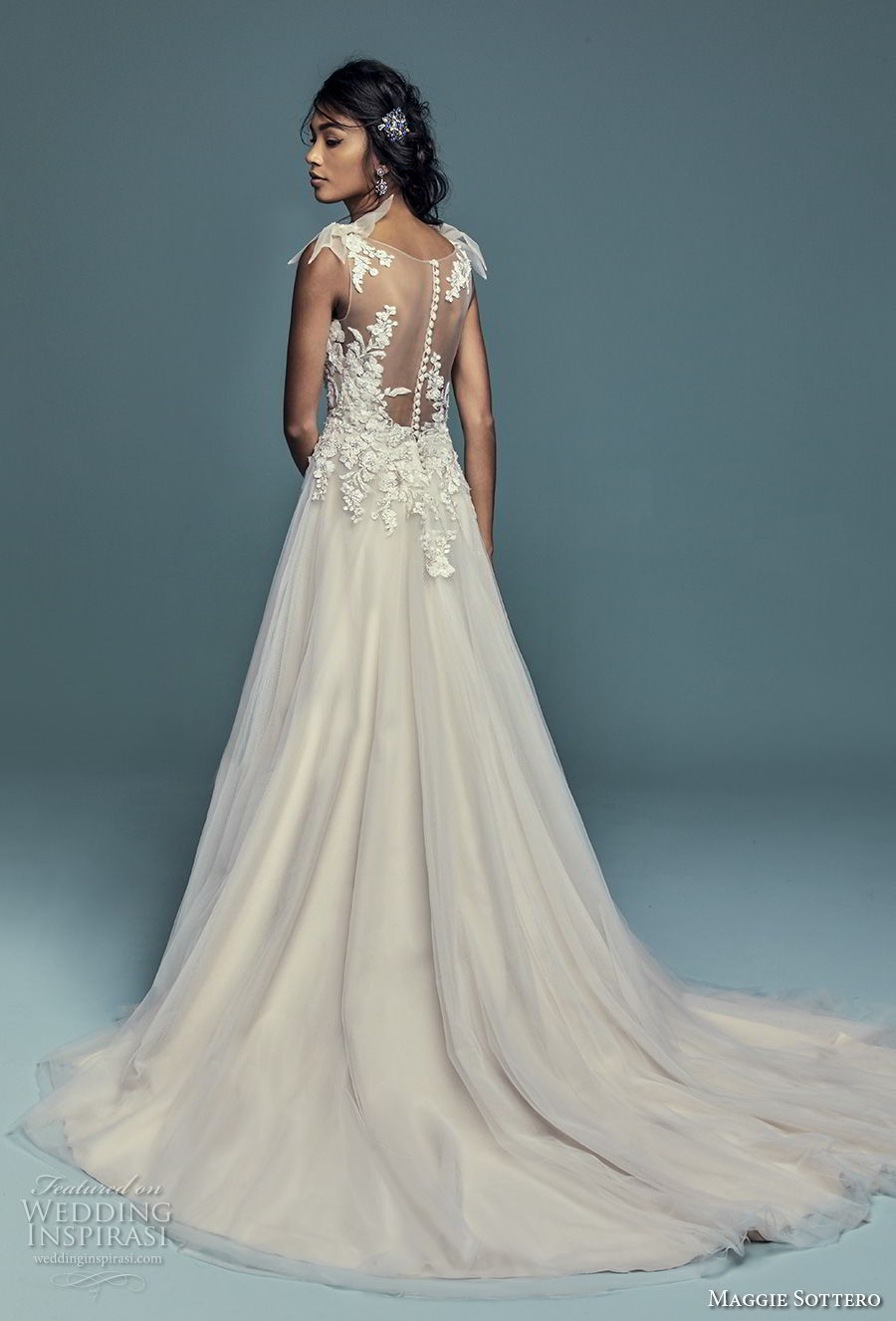 maggie sottero fall 2018 bridal ribbon strap sheer v neck sweetheart neckline heavily embellished bodice romantic soft a line wedding dress sheer button back chapel train (10) bv maggie sottero fall 2018 bridal ribbon strap sheer v neck sweetheart neckline heavily embellished bodice romantic soft a line wedding dress sheer button back chapel train (10) bv