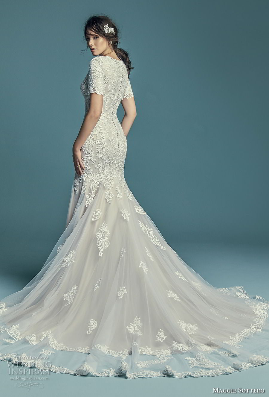 maggie sottero fall 2018 bridal short sleeves jewel neck full embellishment elegant modest fit and flare wedding dress covered back chapel train (7) bv maggie sottero fall 2018 bridal short sleeves jewel neck full embellishment elegant modest fit and flare wedding dress covered back chapel train (7) bv