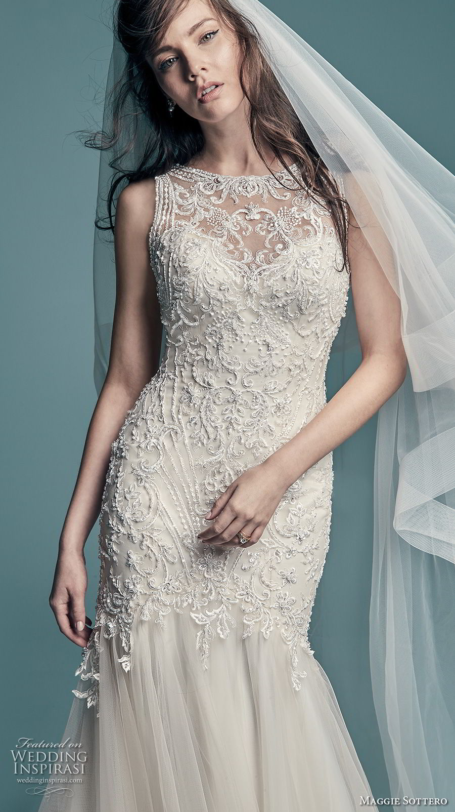 maggie sottero fall 2018 bridal sleeveless illusion jewel neck sweetheart neckline heavily embellished bodice elegant mermaid wedding dress chapel train (4) zv maggie sottero fall 2018 bridal sleeveless illusion jewel neck sweetheart neckline heavily embellished bodice elegant mermaid wedding dress chapel train (4) zv