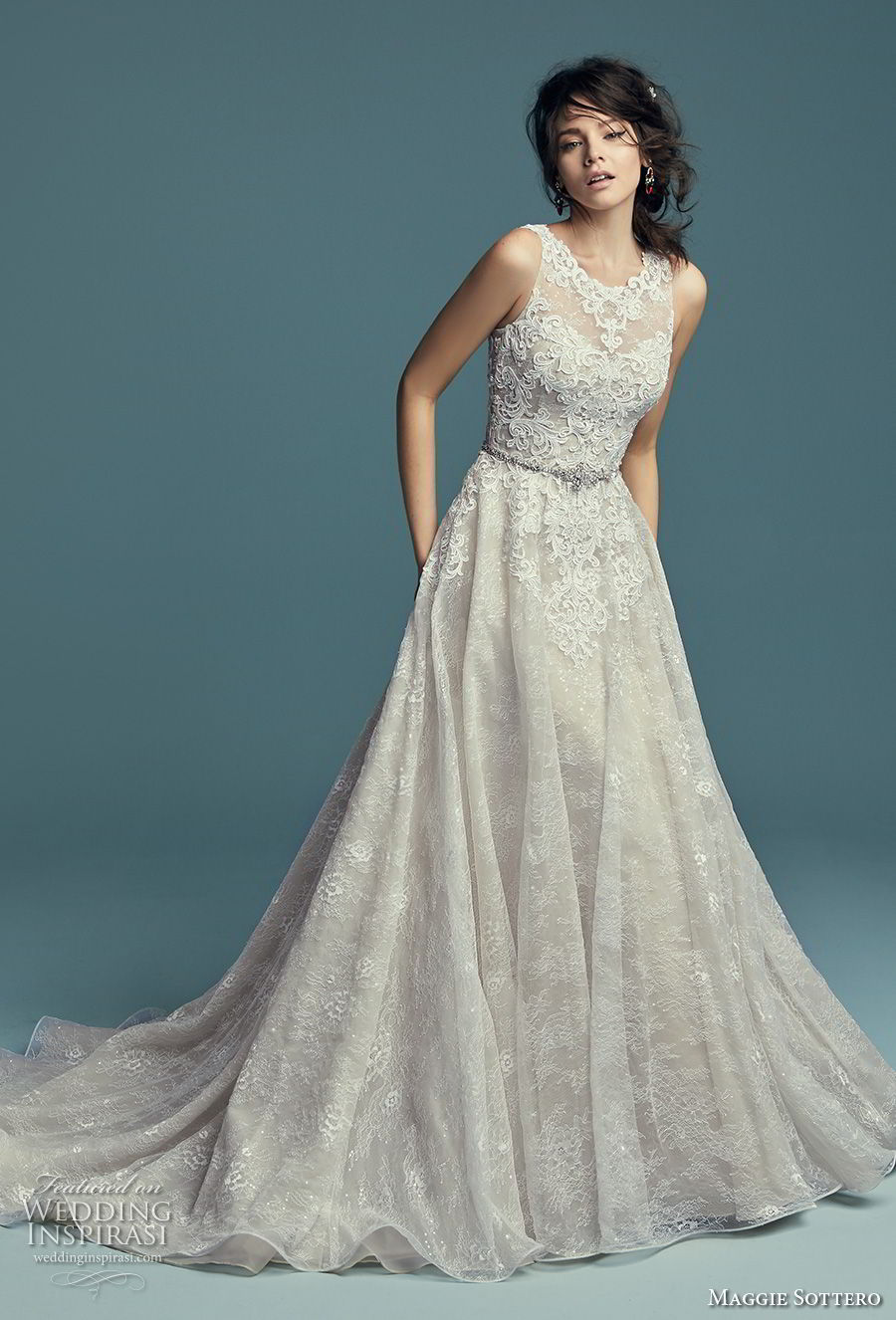 maggie sottero fall 2018 bridal sleeveless illusion jewel sweetheart neckline full embellishment elegant a line wedding dress lace back chapel train (3) mv maggie sottero fall 2018 bridal sleeveless illusion jewel sweetheart neckline full embellishment elegant a line wedding dress lace back chapel train (3) mv