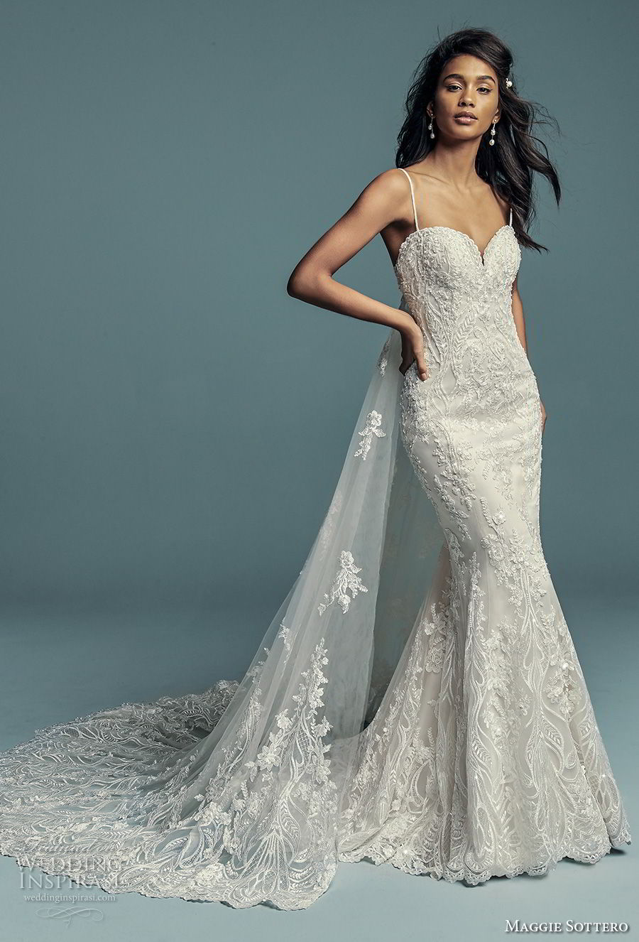 maggie sottero fall 2018 bridal sleeveless spaghetti strap sweetheart neckline full embellishment elegant fit and flare wedding dress chapel train (11) mv