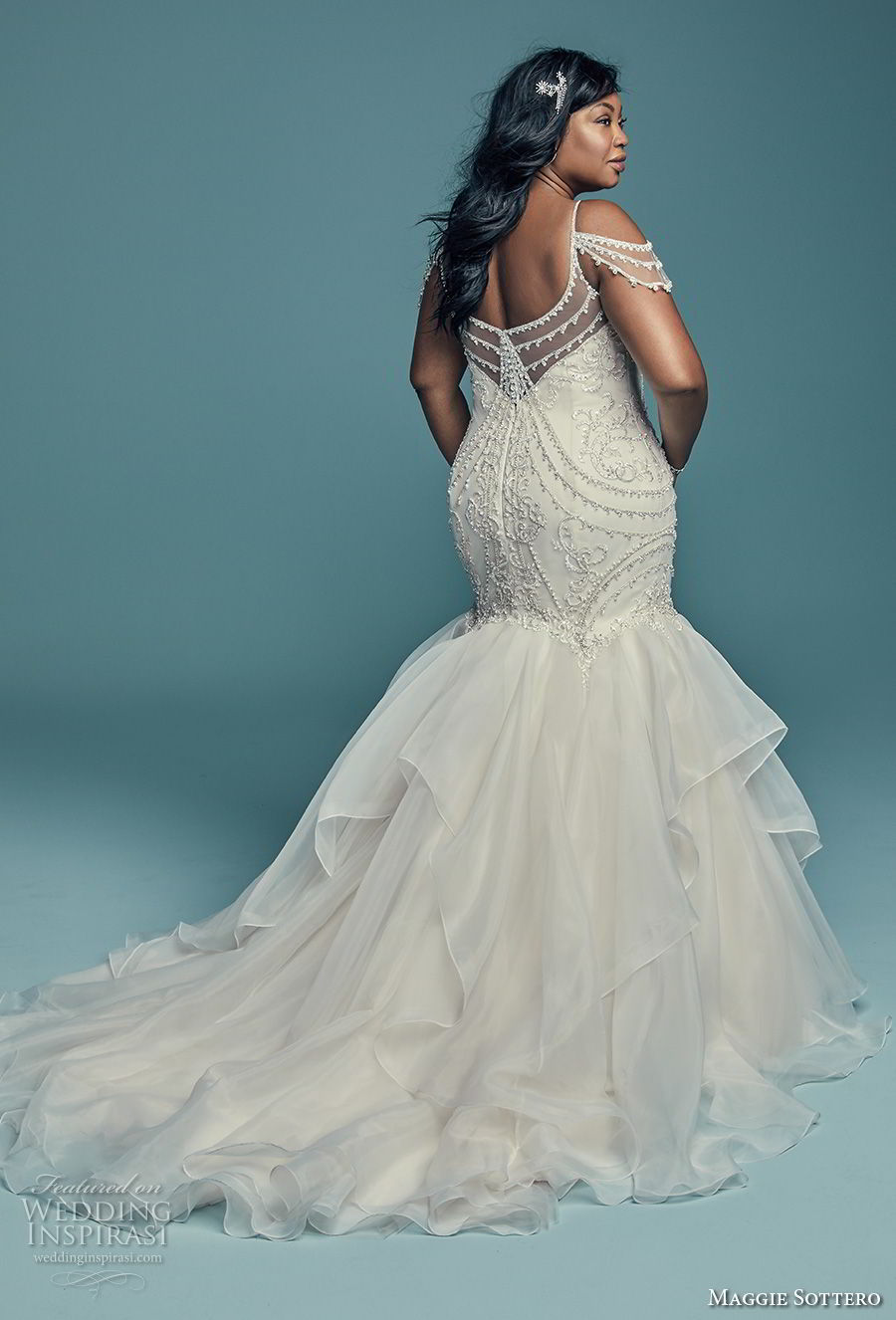 maggie sottero fall 2018 bridal spaghetti strap cold shoulder sweetheart neckline heavily embellished bodice glitzy glamorous elegant mermaid wedding dress chapel train (5) bv maggie sottero fall 2018 bridal spaghetti strap cold shoulder sweetheart neckline heavily embellished bodice glitzy glamorous elegant mermaid wedding dress chapel train (5) bv