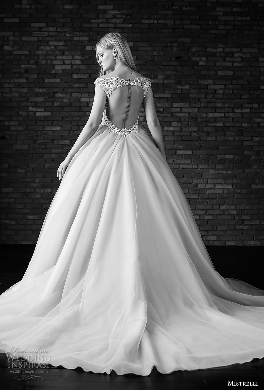 mistrelli 2019 bridal cap sleeves bateau neck heavily embellished bodice tulle skirt romantic ball gown a  line wedding dress keyhole back chapel train (5) bv