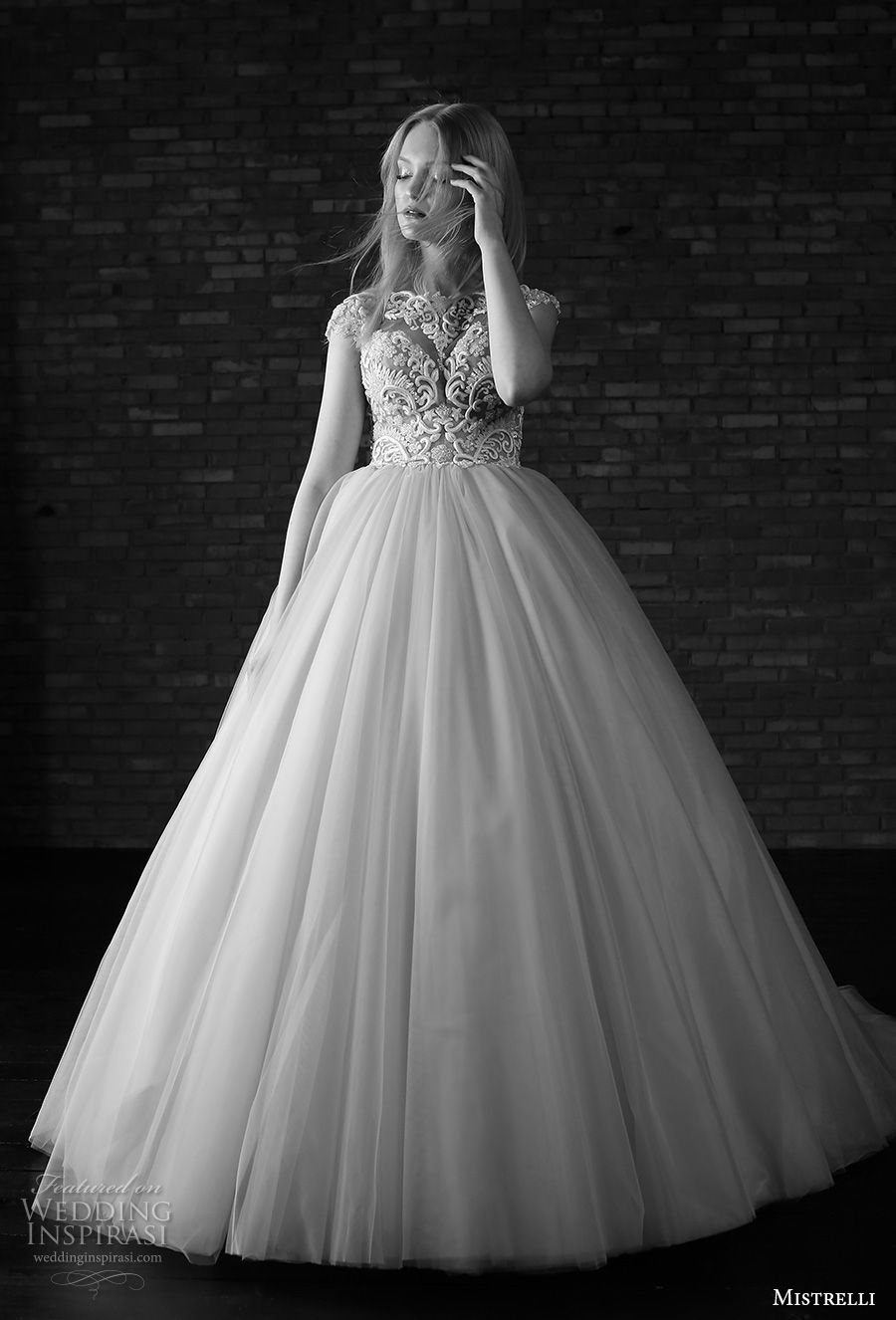 mistrelli 2019 bridal cap sleeves bateau neck heavily embellished bodice tulle skirt romantic ball gown a  line wedding dress keyhole back chapel train (5) mv