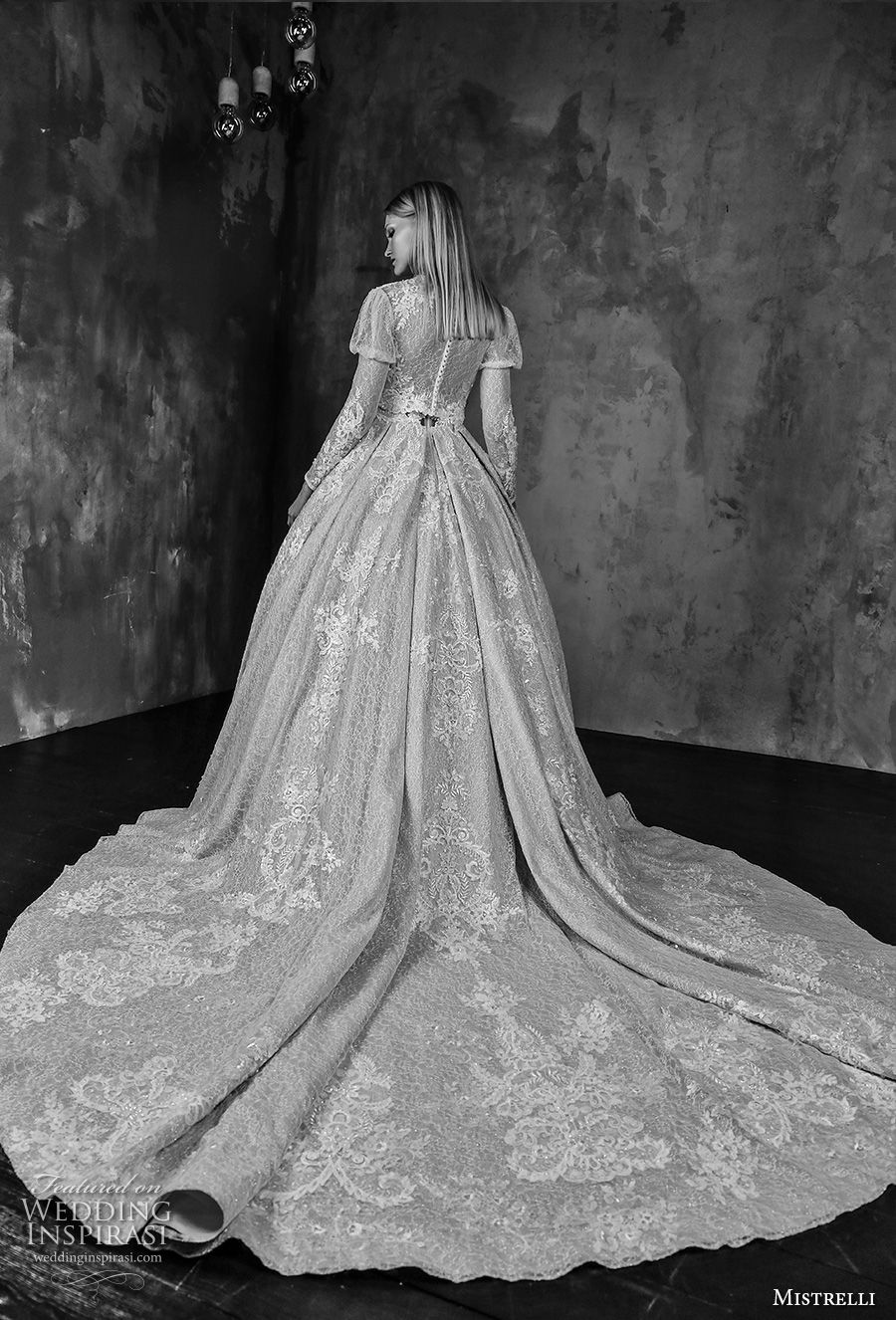 mistrelli 2019 bridal long sleeves high neck full embellishment princess ball gown a  line wedding dress lace back royal train (3) bv