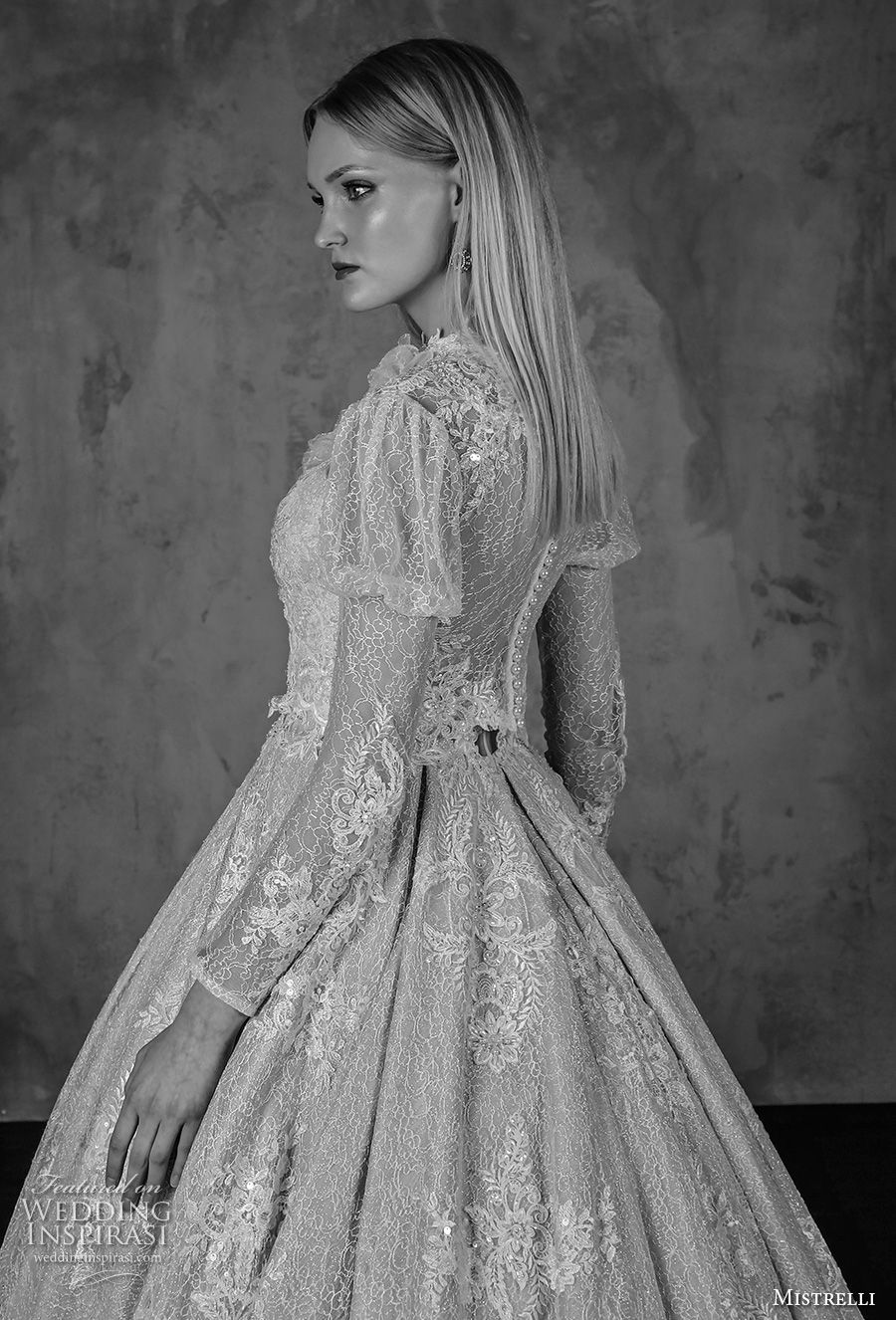 mistrelli 2019 bridal long sleeves high neck full embellishment princess ball gown a  line wedding dress lace back royal train (3) zbv