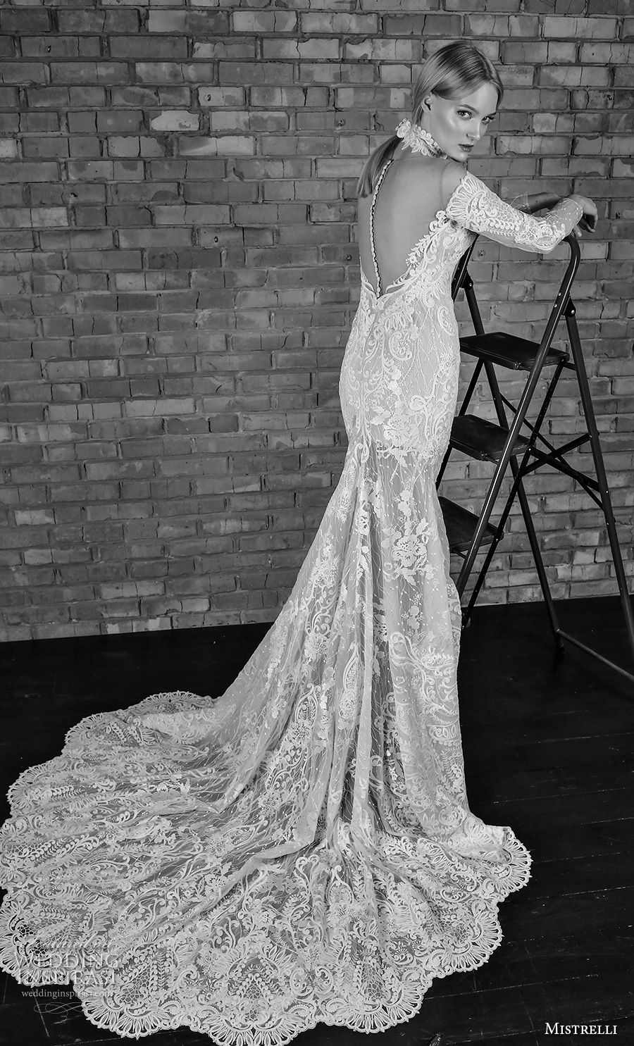 mistrelli 2019 bridal long sleeves illusion high neck sweetheart neckline full embellishment elegant fit and flare wedding dress sheer button back chapel train (7) bv