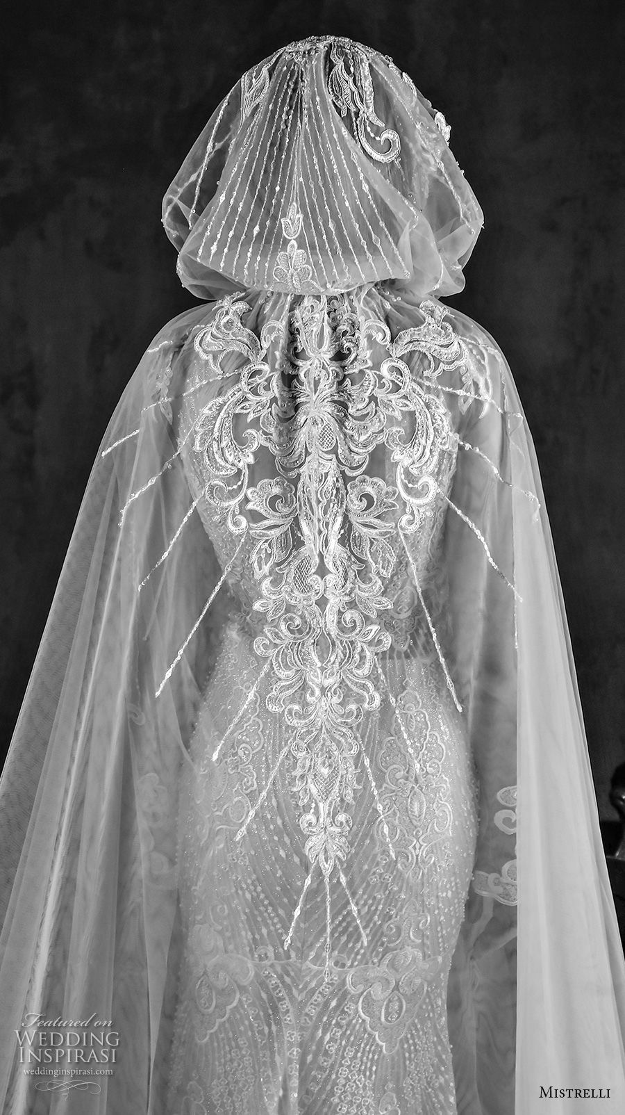 mistrelli 2019 bridal long sleeves jewel neck keyhole bodice full embellishment glitzy glamorous fit and flare sheath wedding dress with cloak keyhole back chapel train (11) zbv
