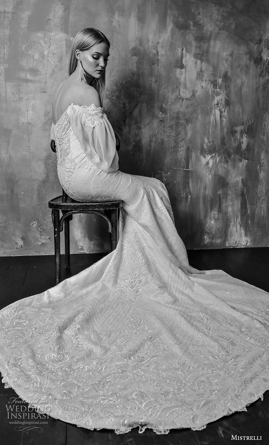 mistrelli 2019 bridal off the shoulder long poet sleeves full embellishment elegant fit and flare wedding dress chapel train (2) bv