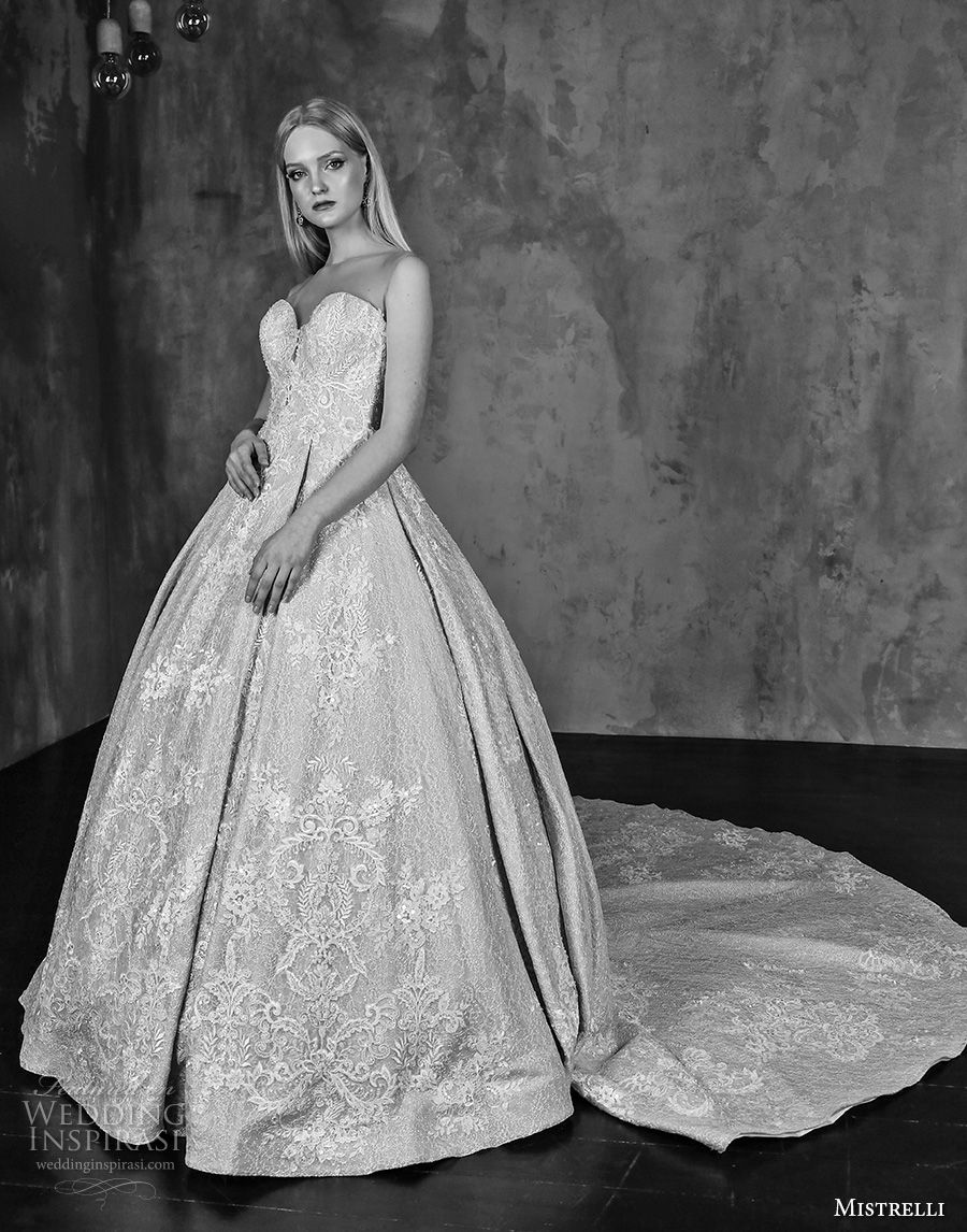 mistrelli 2019 bridal strapless sweetheart neckline full embellishment princess ball gown a  line wedding dress chapel train (3) mv