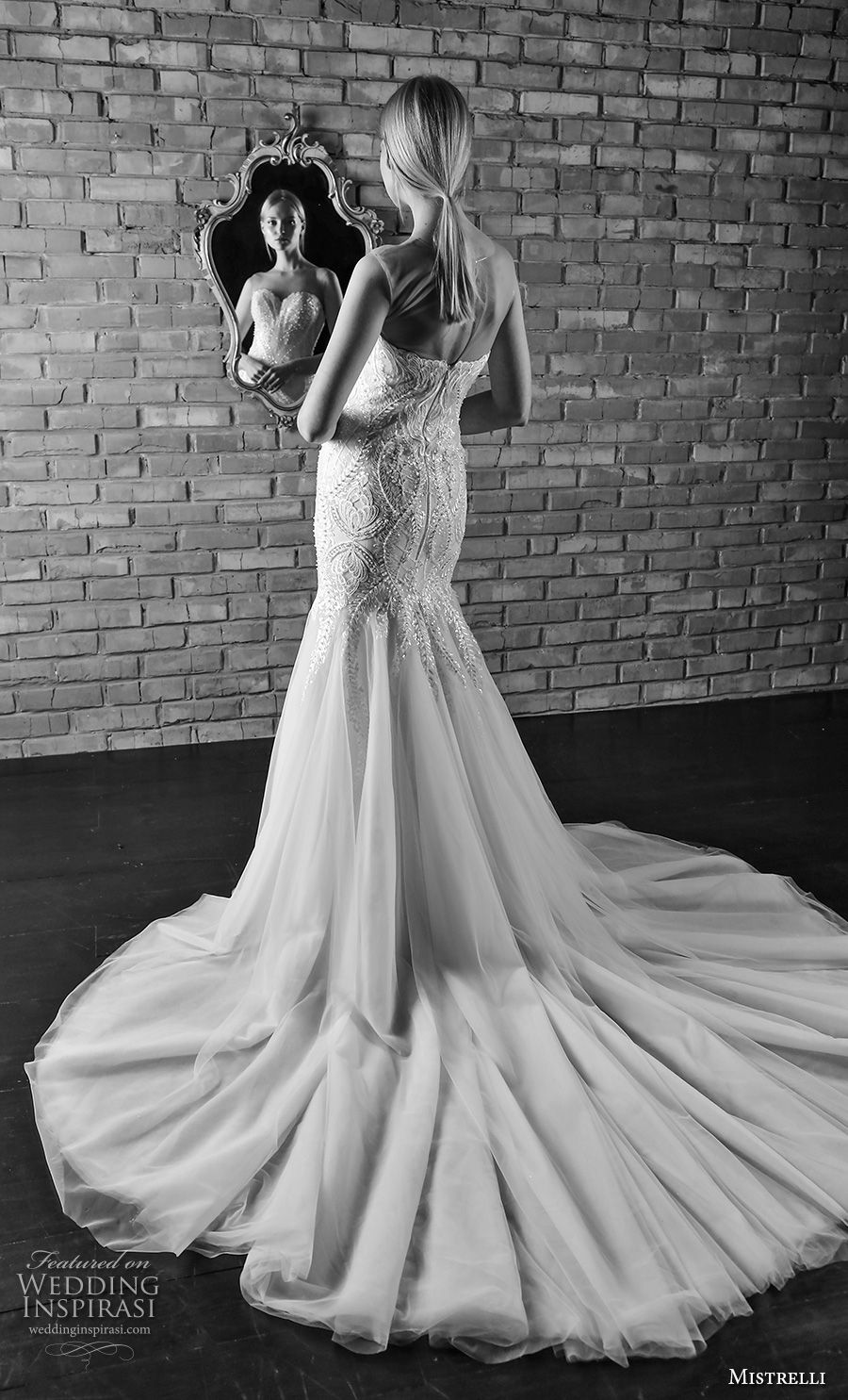 mistrelli 2019 bridal strapless sweetheart neckline heavily embellished bodice elegant mermaid wedding dress with cape chapel train (12) bv