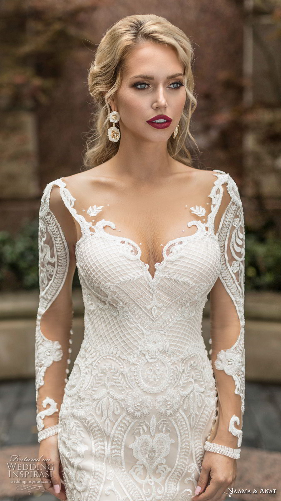 naama anat spring 2019 bridal long sleeves sweetheart neckline full embellishment elegant fit and flare wedding dress low open back chapel train (7) zv