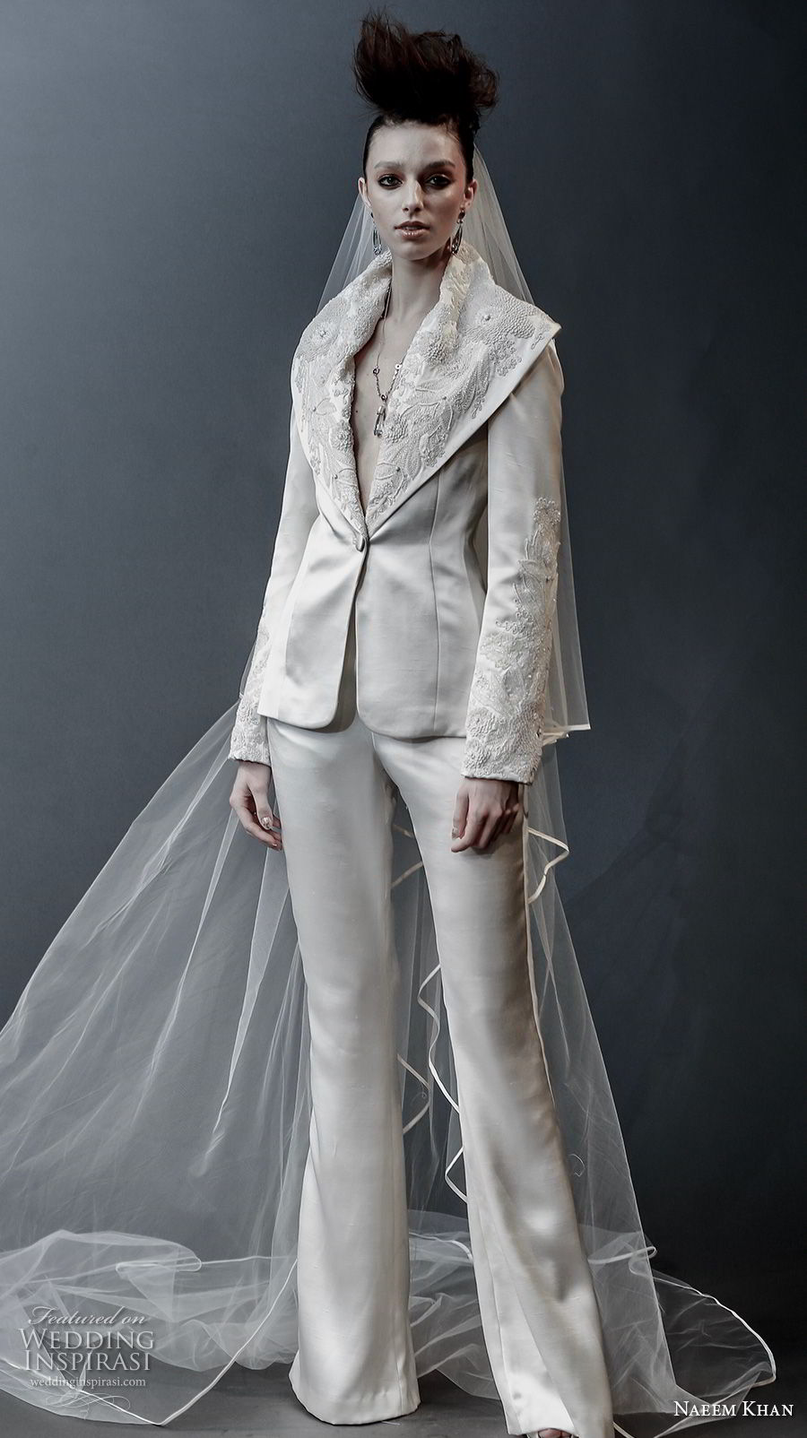 naeem khan spring 2019 bridal long sleeves wedding suit and pants (15) mv