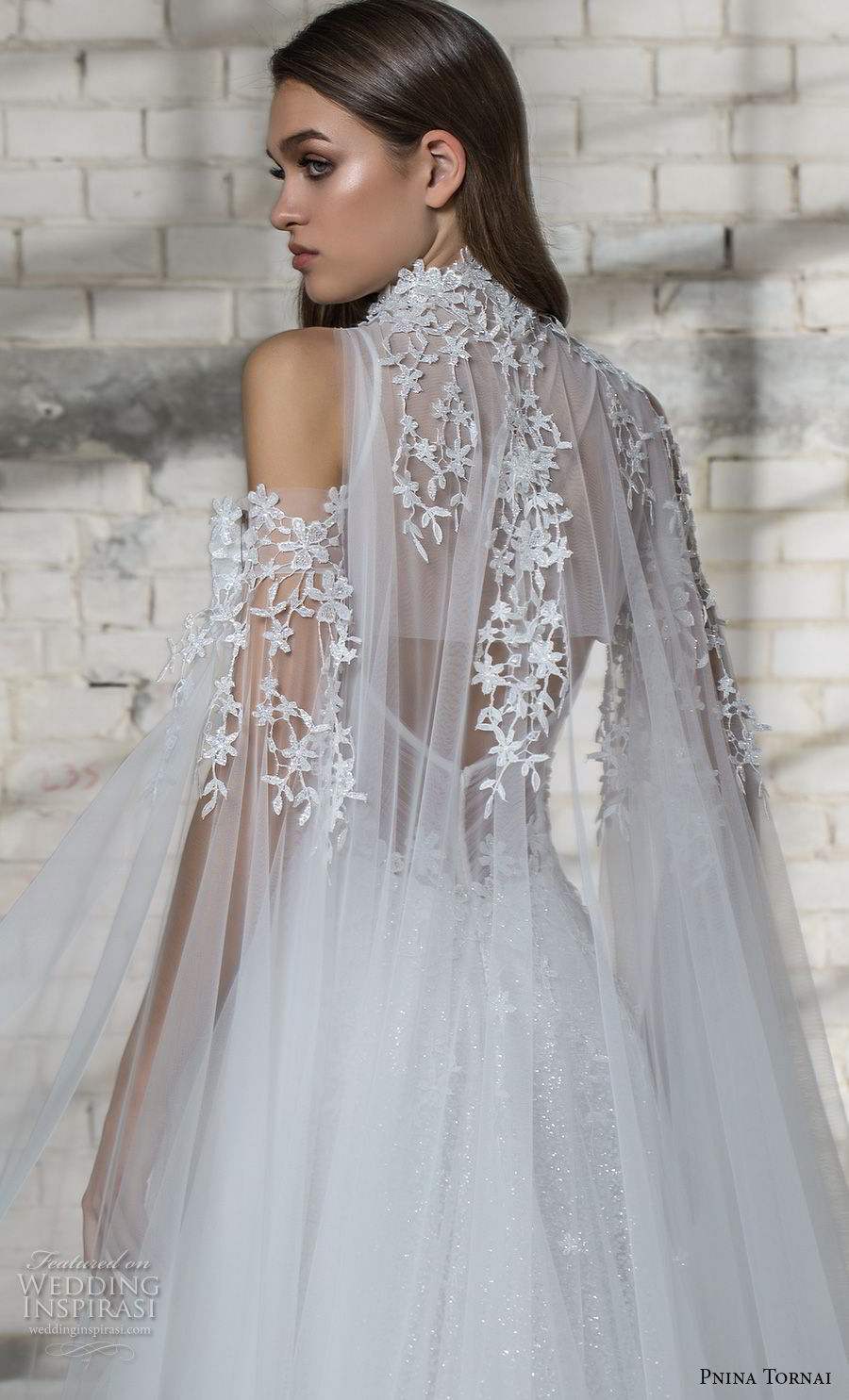 pnina tornai 2019 love bridal cold shoulder illusion high neck deep sweetheart neckline heavily embellished bodice romantic princess a  line wedding dress sheer lace back chapel train (6) zbv