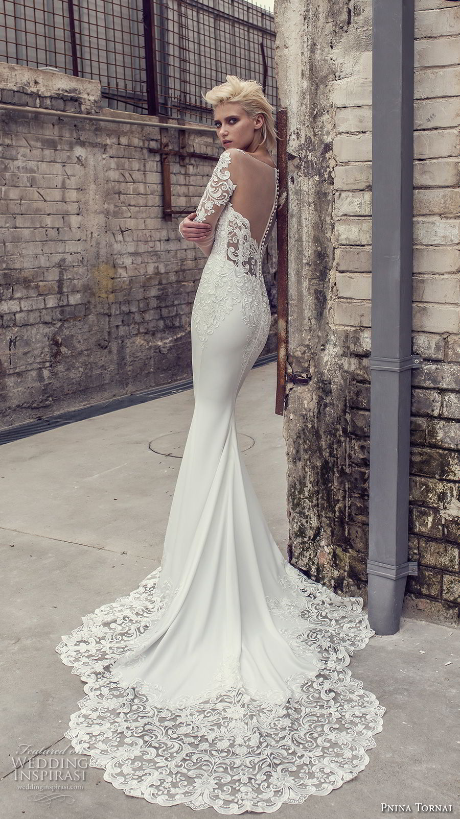 pnina tornai 2019 love bridal long sleeves deep plunging v neck heavily embellished bodice elegant sheath wedding dress sheer button back chapel train (10) bv mv pnina tornai 2019 love bridal long sleeves deep plunging v neck heavily embellished bodice elegant sheath wedding dress sheer button back chapel train (10) bv mv