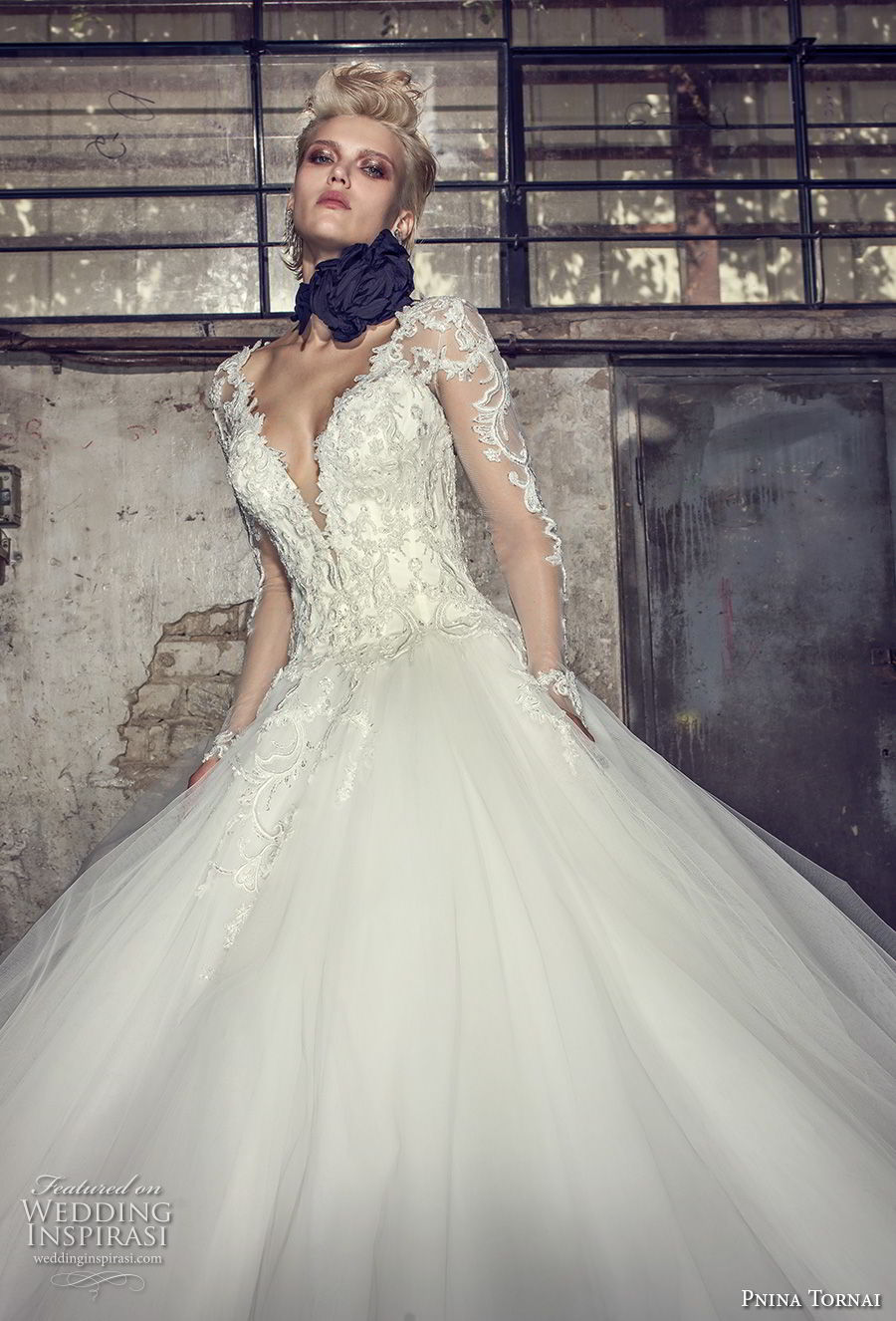 pnina tornai 2019 love bridal long sleeves sheer v sweetheart neckline heavily embellished bodice tulle skirt princess ball gown a line wedding dress sheer button back chapel train (2) zv pnina tornai 2019 love bridal long sleeves sheer v sweetheart neckline heavily embellished bodice tulle skirt princess ball gown a line wedding dress sheer button back chapel train (2) zv