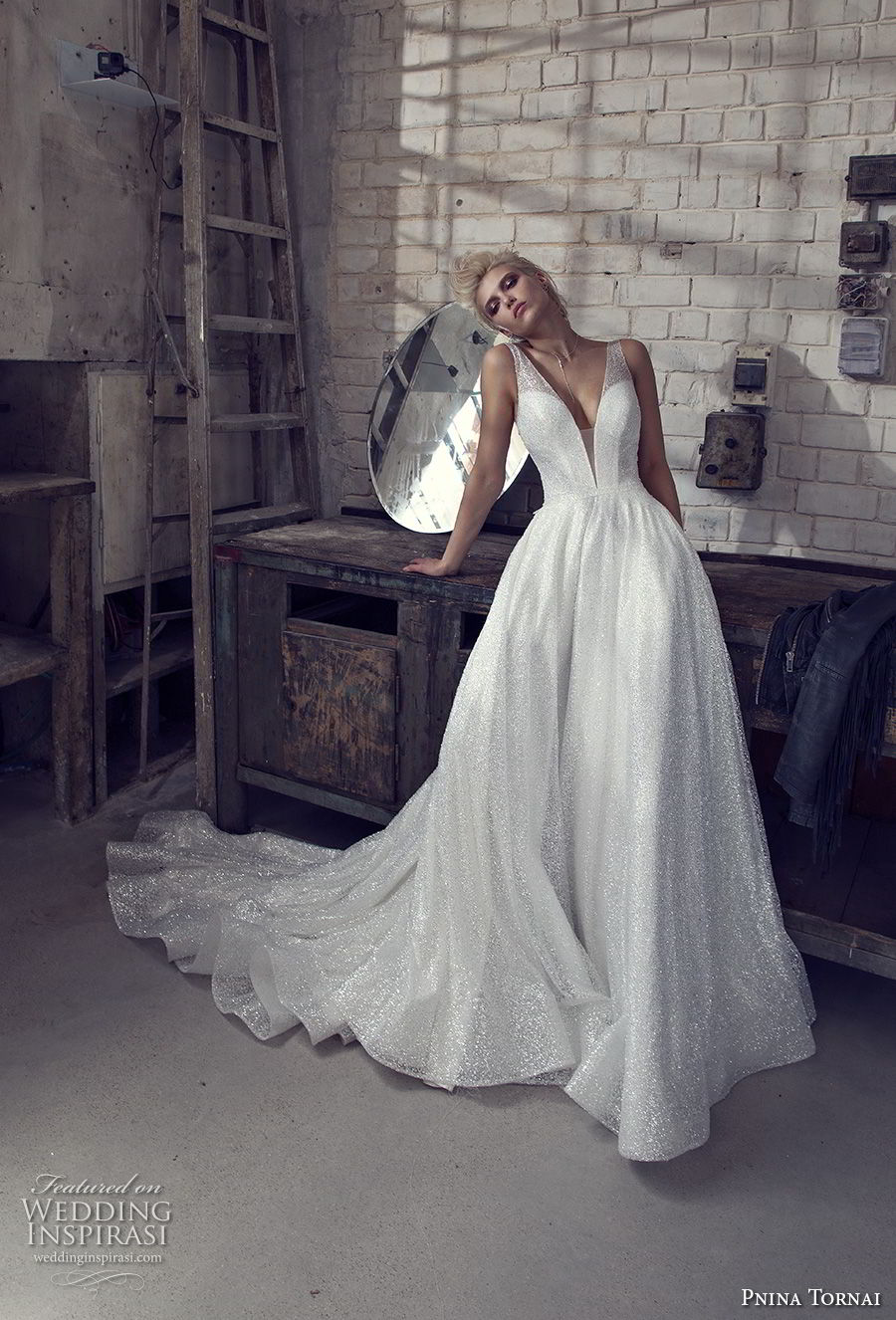 pnina tornai 2019 love bridal sleeveless deep plunging v neck light embellishment glitzy glitter romantic glamorous a line wedding dress with pockets open back chapel train (4) mv pnina tornai 2019 love bridal sleeveless deep plunging v neck light embellishment glitzy glitter romantic glamorous a line wedding dress with pockets open back chapel train (4) mv