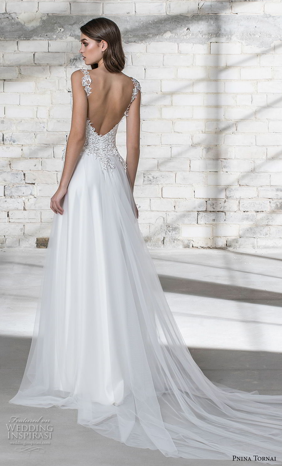 pnina tornai 2019 love bridal sleeveless thick strap deep plunging v neck heavily embellished bodice romantic modified a  line wedding dress open back panel chapel train (7) bv