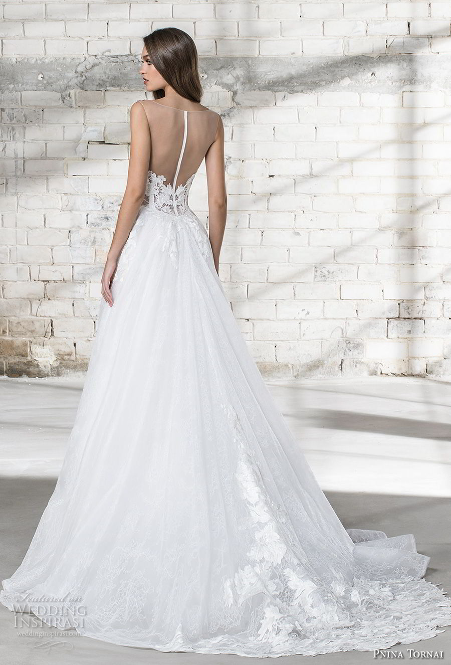 pnina tornai 2019 love bridal sleeveless thick strap plunging sweetheart neckline heavily embellised bodice romantic a  line wedding dress sheer button back chapel train (11) bv 