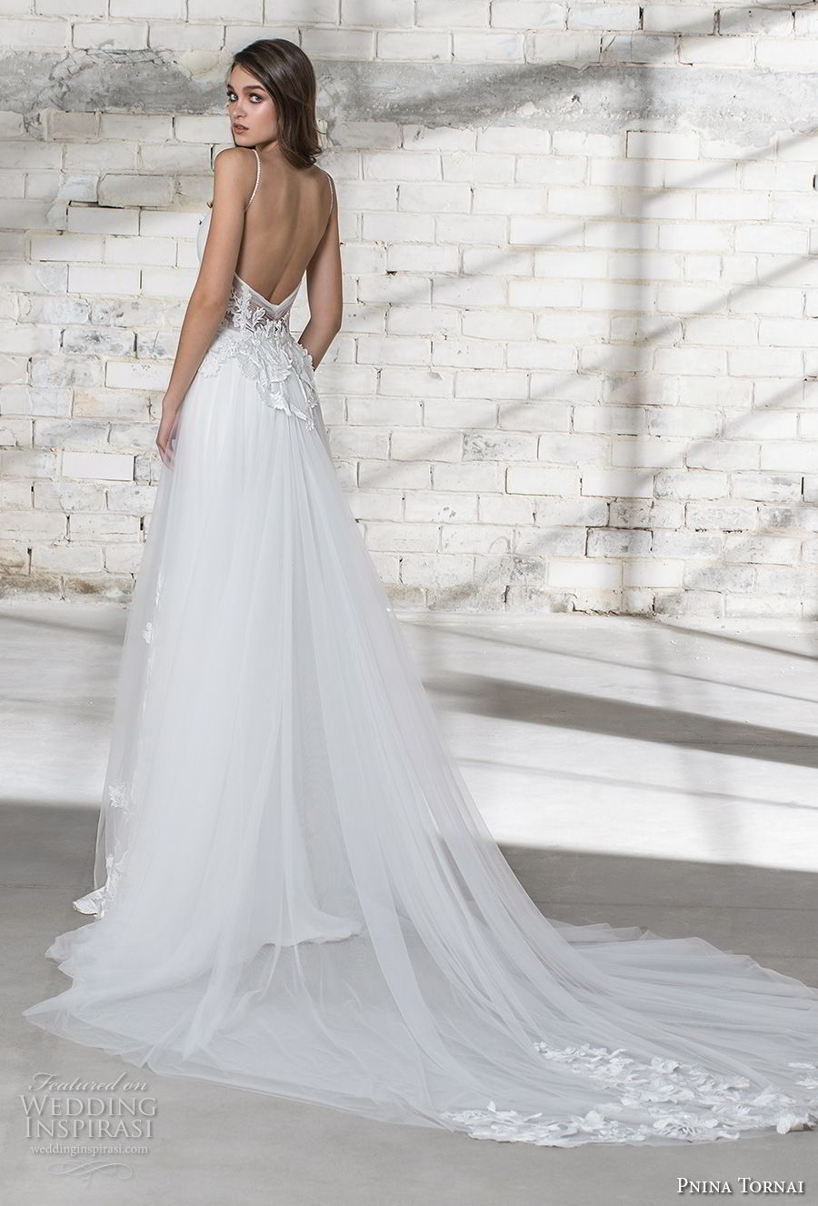 pnina tornai 2019 love bridal spaghetti strap sweetheart necklne ruched bodice tulle skirt romantic a line wedding dress open back chapel train (16) bv pnina tornai 2019 love bridal spaghetti strap sweetheart necklne ruched bodice tulle skirt romantic a line wedding dress open back chapel train (16) bv