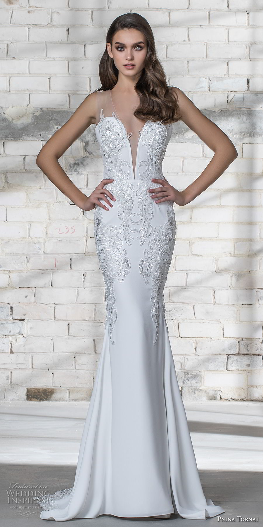 pnina tornai 2019 love bridal strapless deep plunging sweetheart neckline heavily embellished bodice glitzy romantic elegant sheath wedding dress sheer lace back chapel train (1) mv pnina tornai 2019 love bridal strapless deep plunging sweetheart neckline heavily embellished bodice glitzy romantic elegant sheath wedding dress sheer lace back chapel train (1) mv