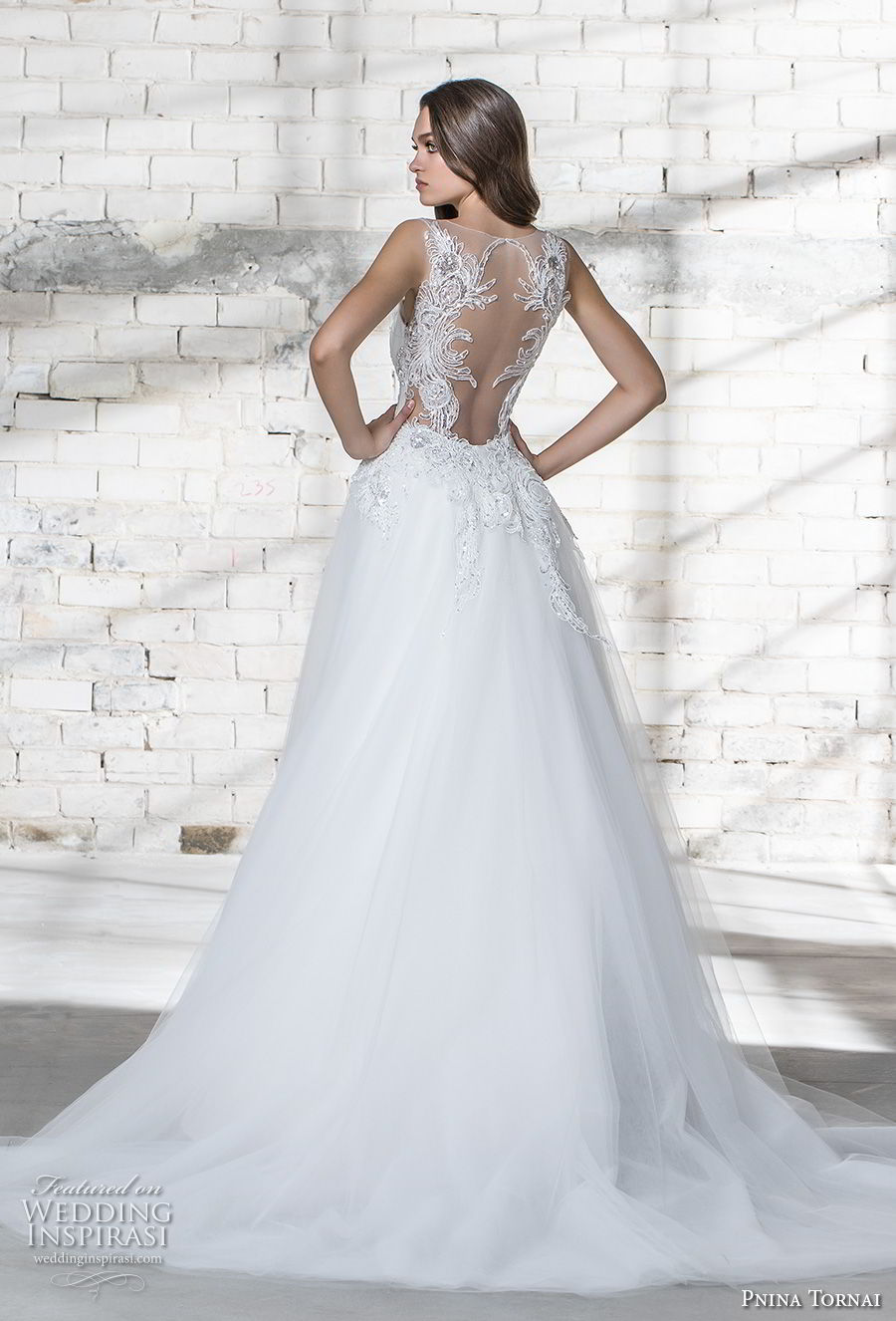 pnina tornai 2019 love bridal strapless deep plunging sweetheart neckline heavily embellished bodice glitzy romantic sheath wedding dress a  line overskirt sheer lace back chapel train (1) bv