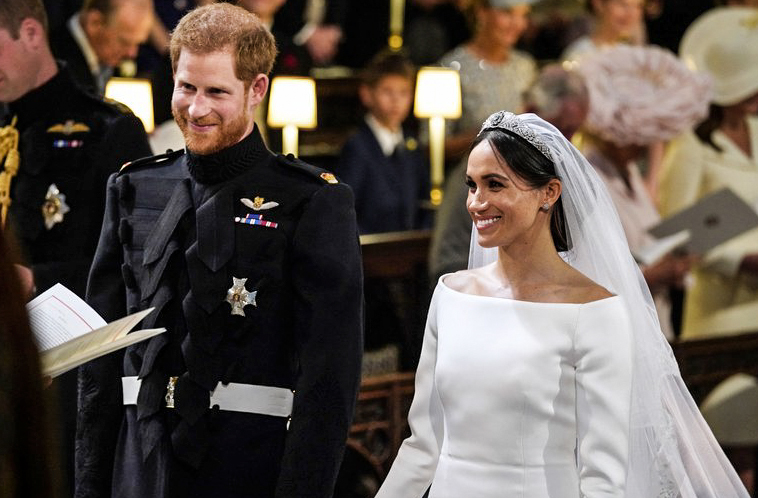 royal wedding 2018 meghan markle givenchy wedding dress chapel train cathedral veil queen mary tiara b10