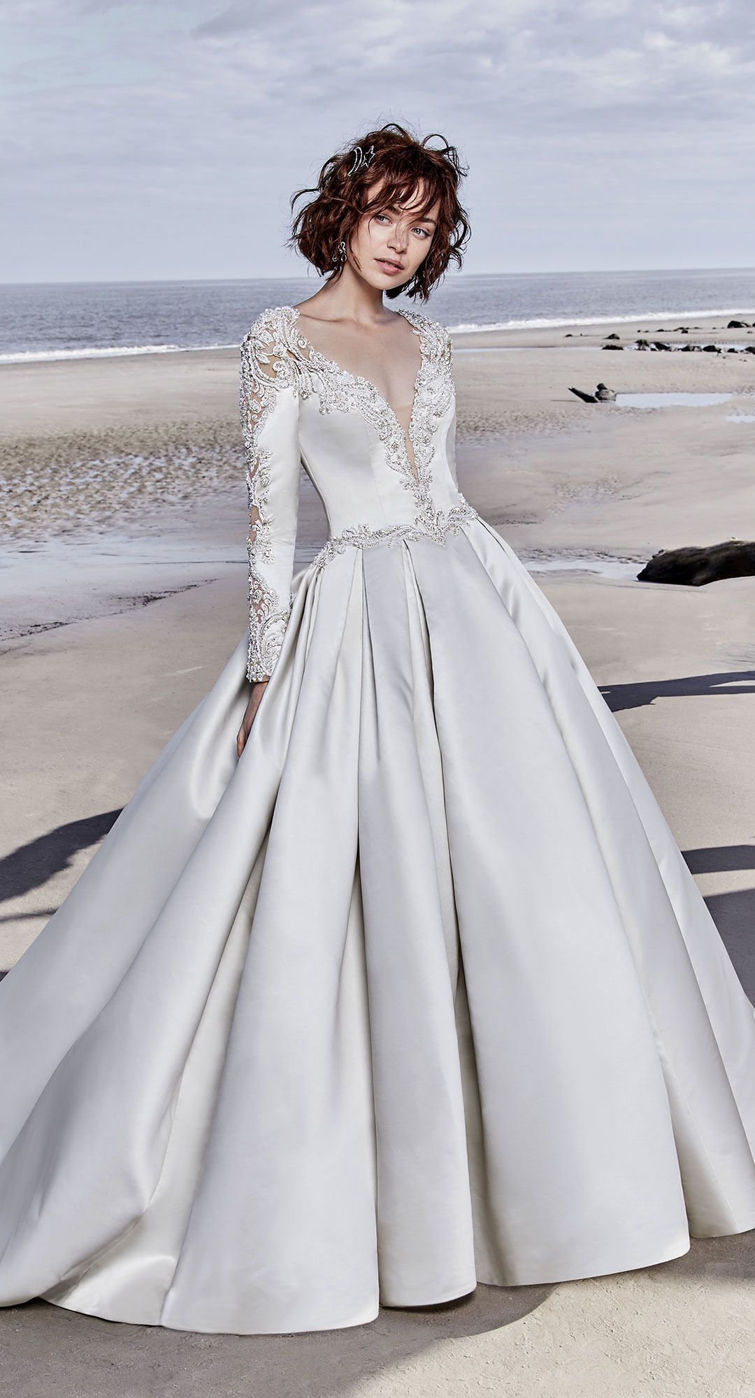 sottero midgley plunging vneck long sleeve ball gown wedding dress (brennon) mv romantic princess