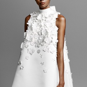 viktor and rolf spring 2019 bridal sleeveless high neck heavily embellished bodice romantic tent mini short wedding dress (12) zv