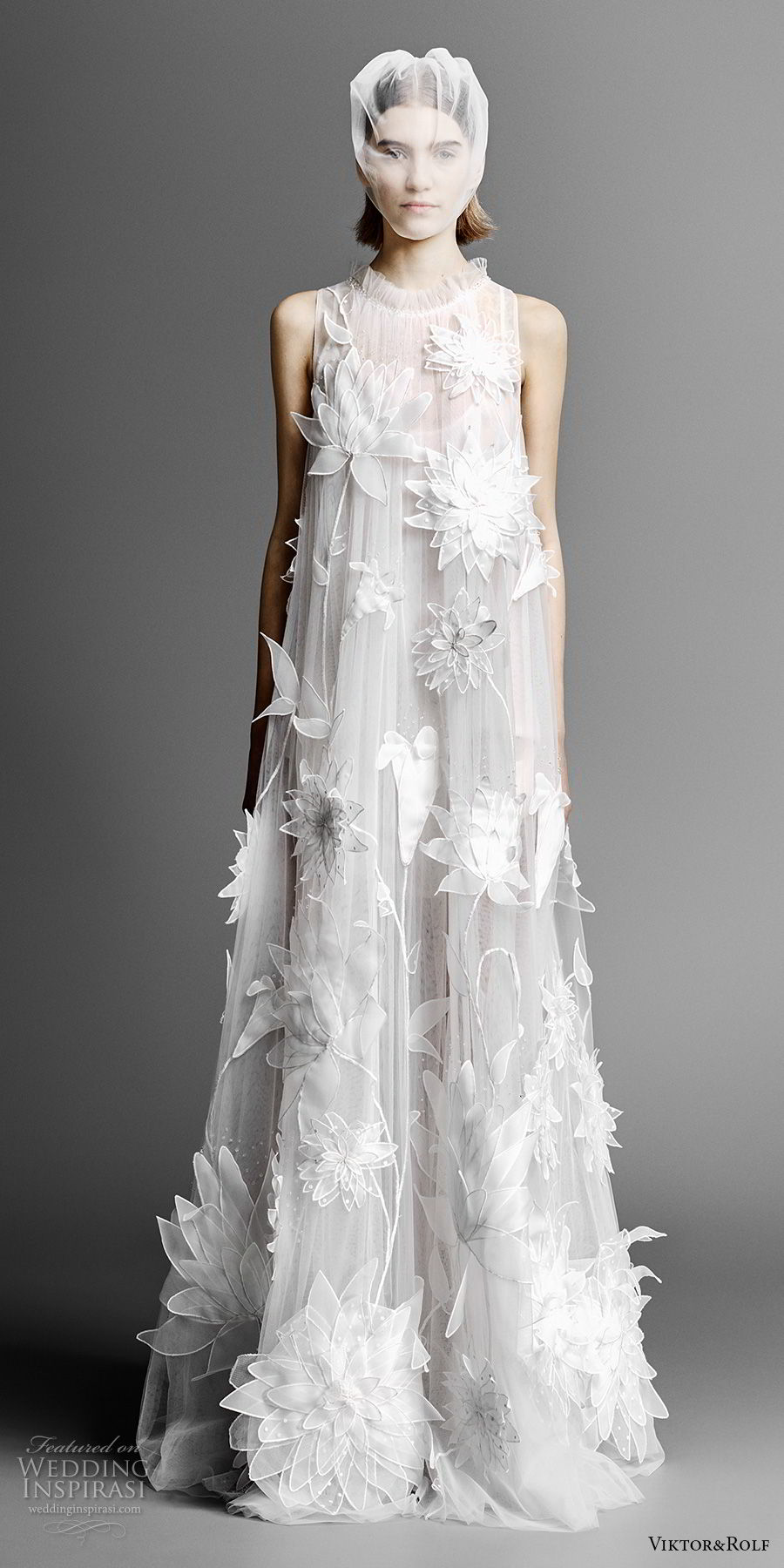 viktor and rolf spring 2019 bridal sleeveless jewel neck full embellishment modern romantic column wedding dress (15) mv