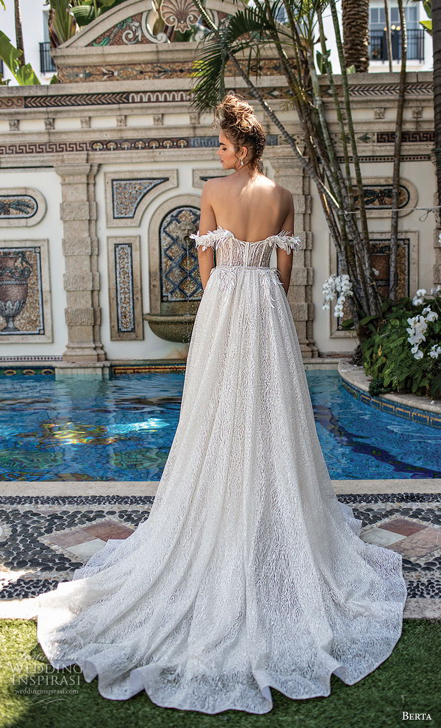 berta spring 2019 bridal off the shoulder straight across neckline heavily embellished bodice romantic a  line wedding dress chapel train (16) bv