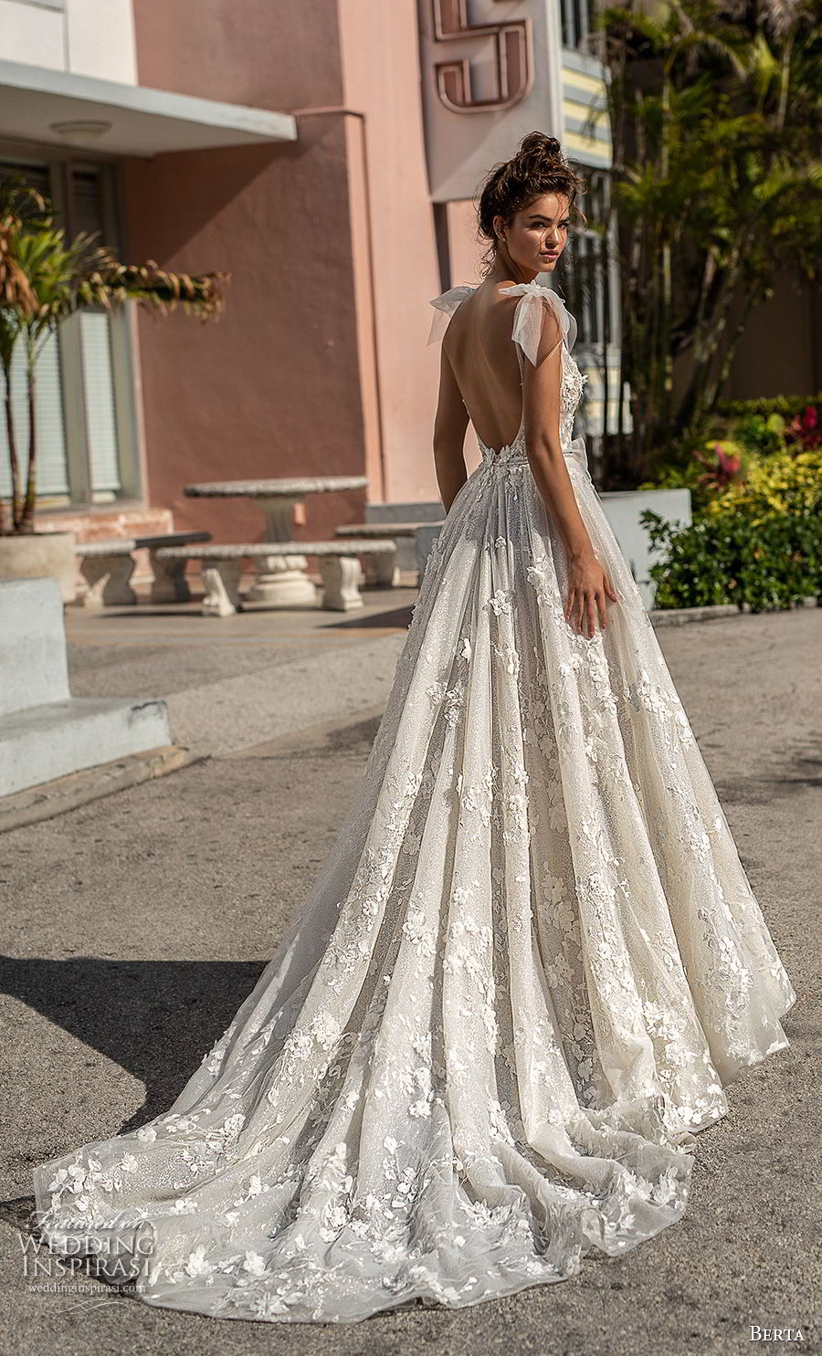 berta spring 2019 bridal sleeveless with ribbon straps deep plunging v neck full embellishment romantic a line wedding dress open scoop back chapel train (2) bv berta spring 2019 bridal sleeveless with ribbon straps deep plunging v neck full embellishment romantic a line wedding dress open scoop back chapel train (2) bv