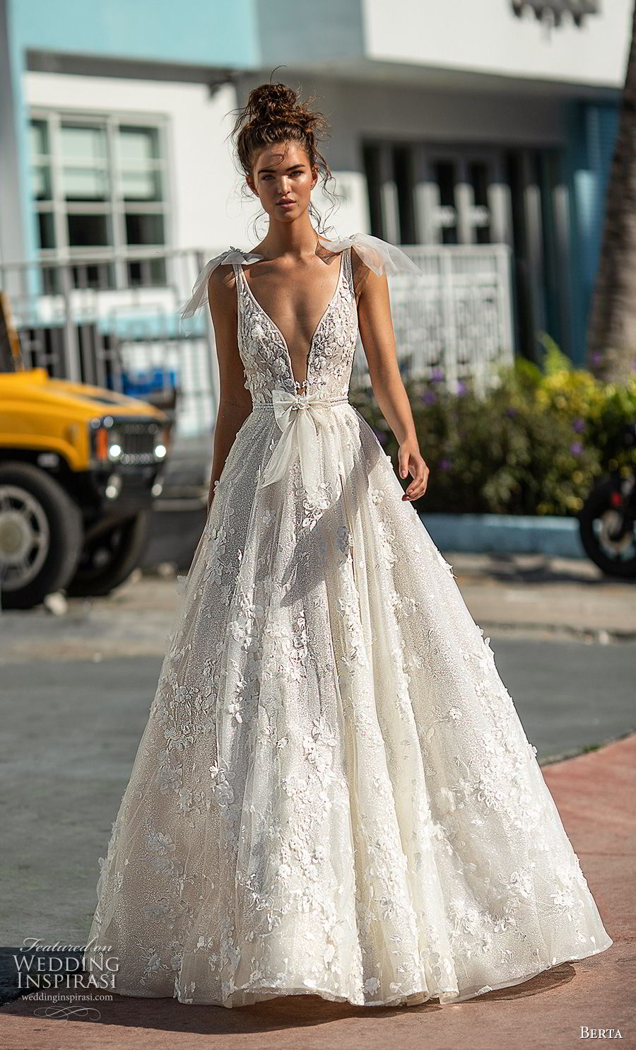 berta spring 2019 bridal sleeveless with ribbon straps deep plunging v neck full embellishment romantic a line wedding dress open scoop back chapel train (2) mv berta spring 2019 bridal sleeveless with ribbon straps deep plunging v neck full embellishment romantic a line wedding dress open scoop back chapel train (2) mv