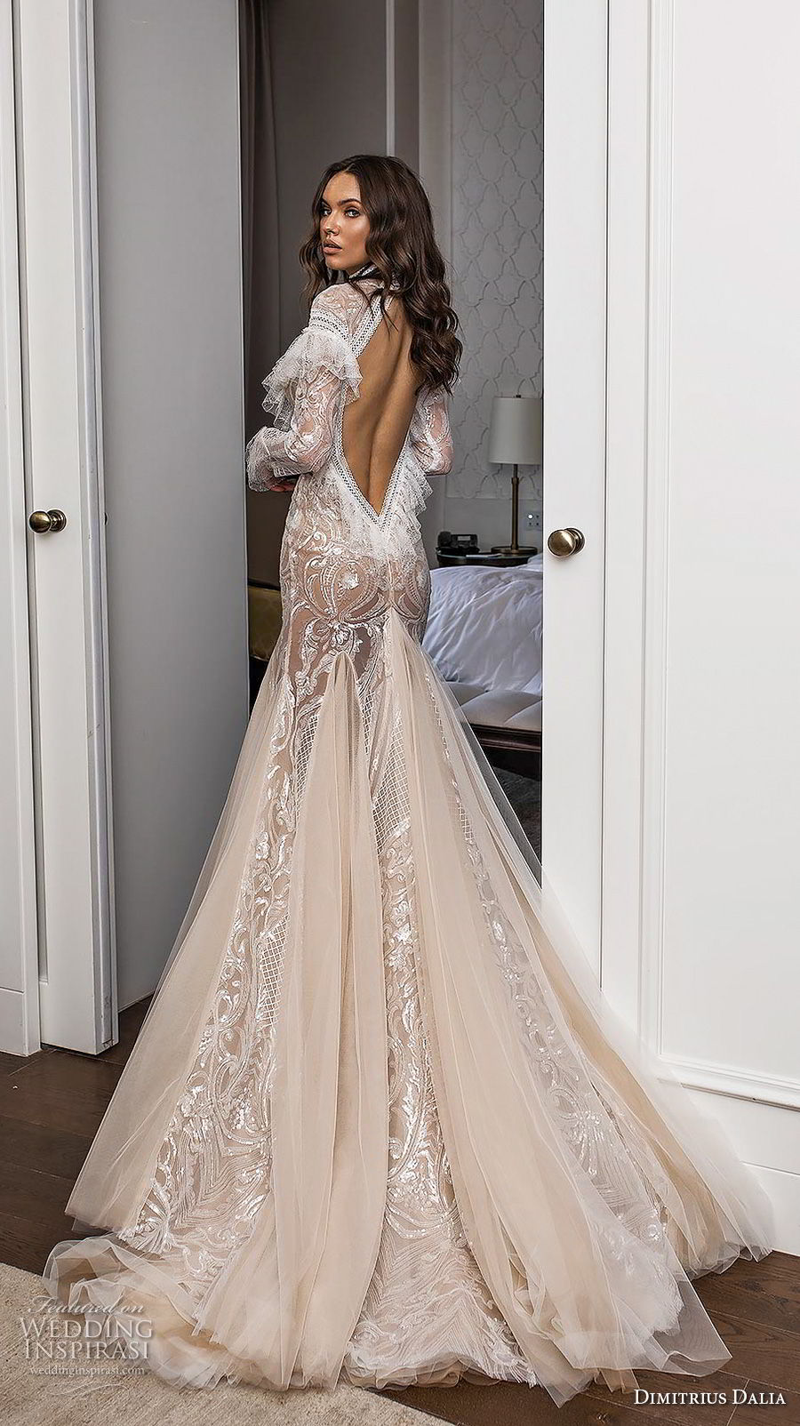 dimitrius dalia 2018 royal long sleeves high neck full embellishment slit skirt bohemian sexy fit and flare wedding dress low open back chapel train (10) bv