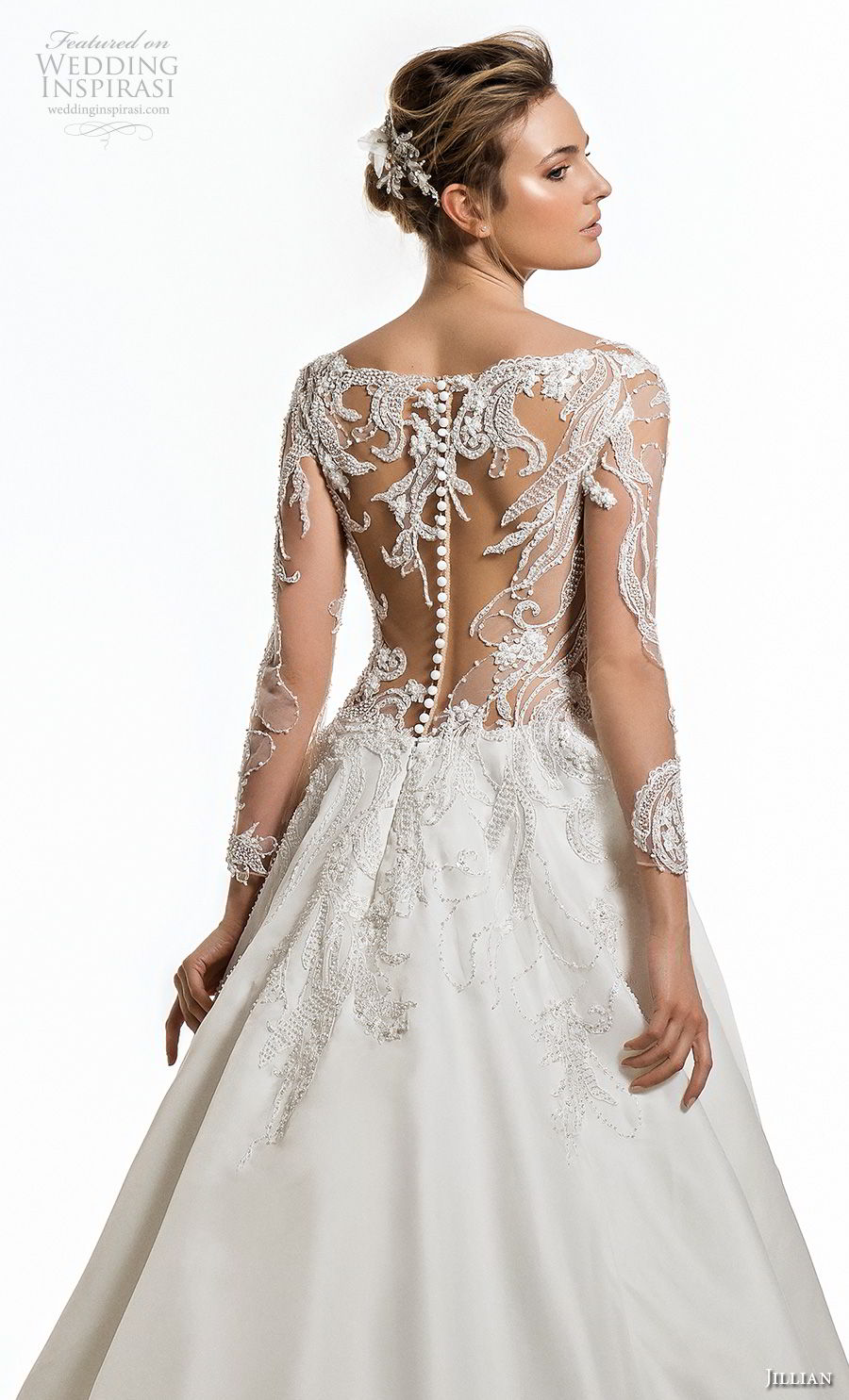 jillian 2019 bridal long sleeves deep plunging v neck heavily embellised bodice elegant glamorous a  line wedding dress sheer lace back chapel train (3) zbv