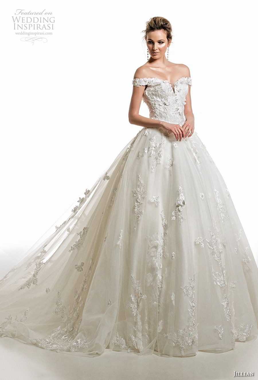 jillian 2019 bridal off the shoulder sweetheart neckline heavily embellished bodice princess romantic ball gown wedding dress royal train (2) mv