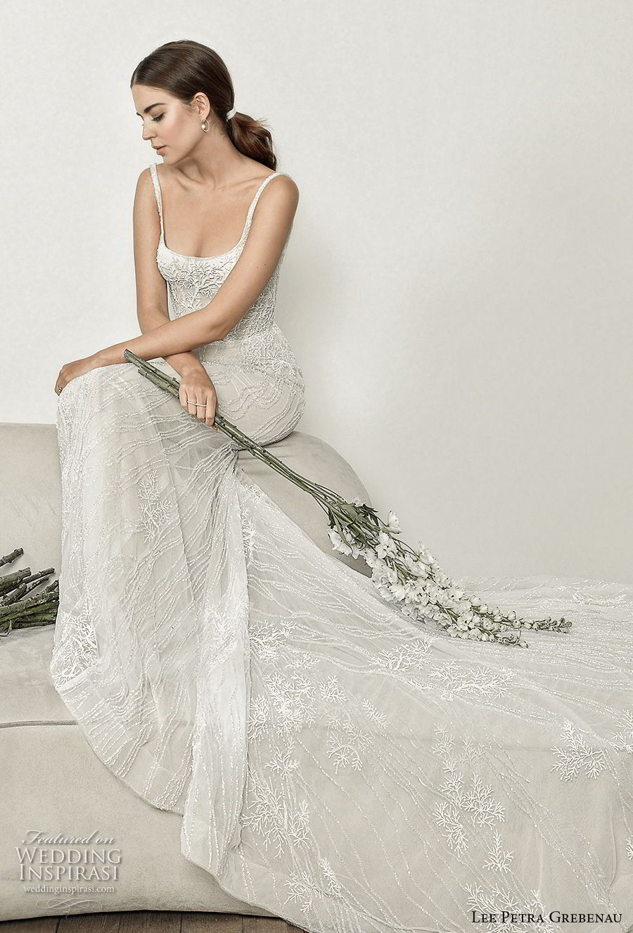 lee petra grebenau pre 2019 bridal sleeveless thin strap square neckline full embellishment romantic soft a  line wdding dress open scoop back chapel train (4) mv