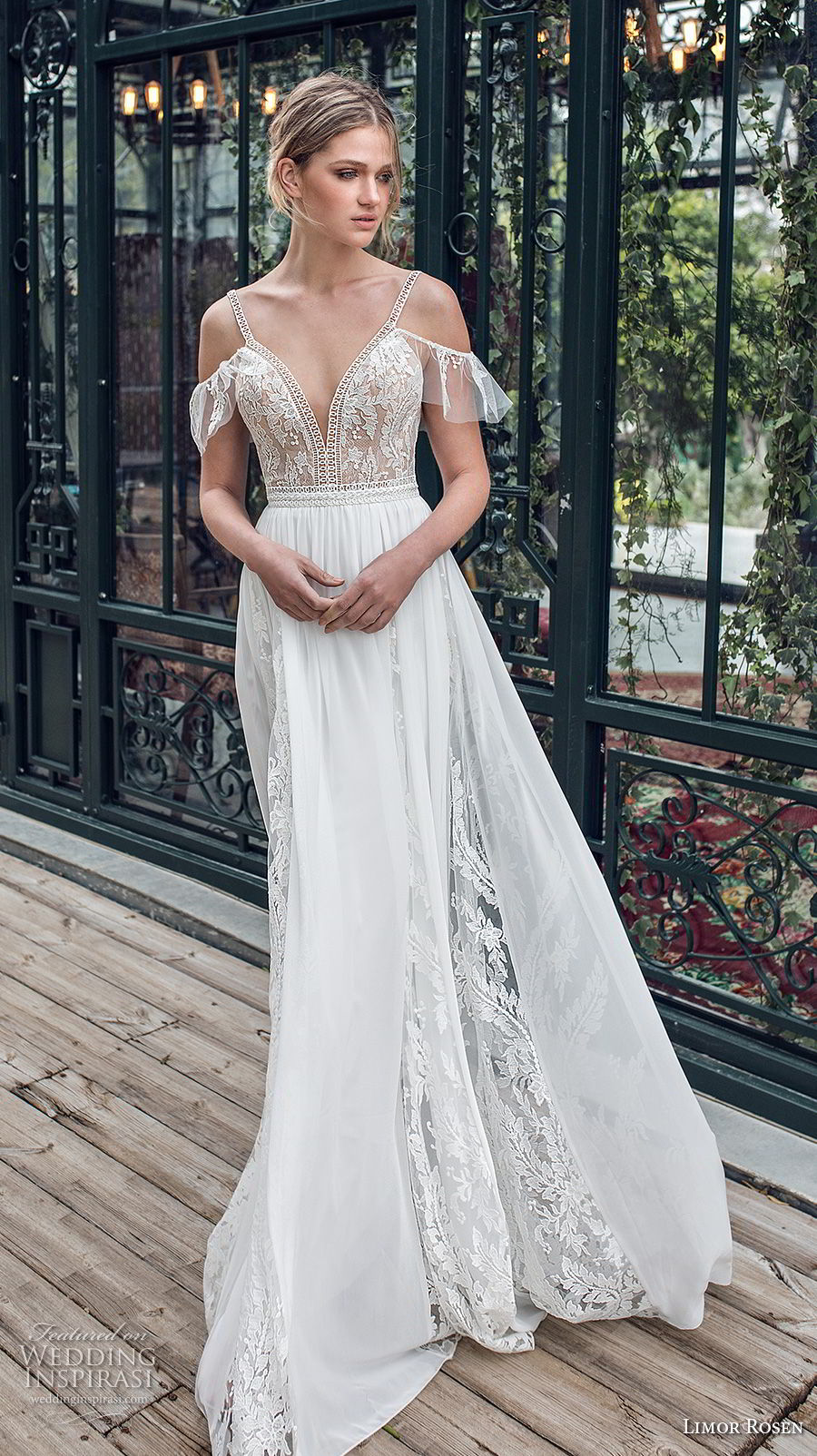 limor rosen 2019 xo bridal cold shoulder thin strap deep sweetheart neckline heavily embellished bodice romantic soft a  line wedding dress open back (8) mv