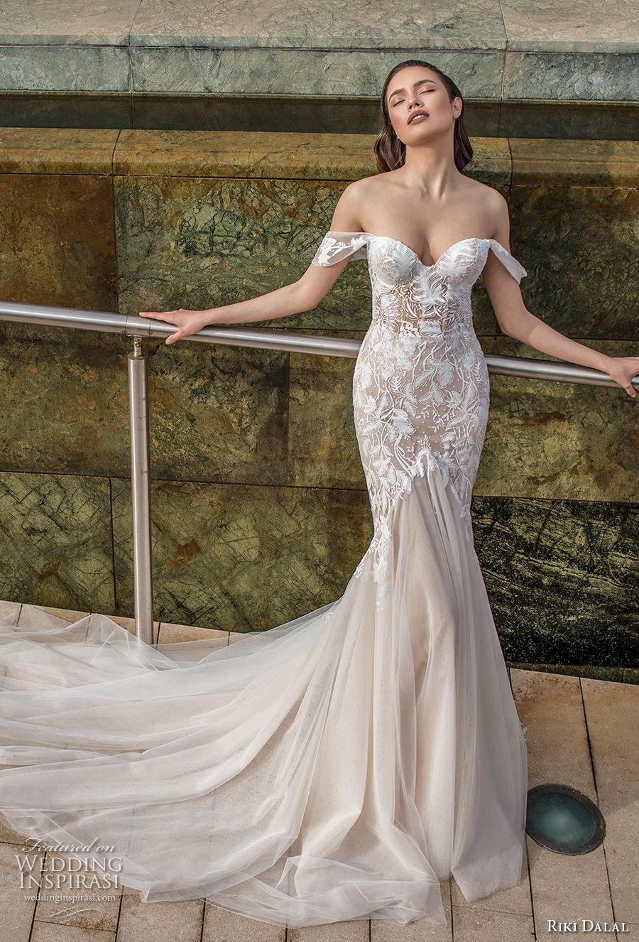 riki dalal 2018 noya bridal off the shoulder sweetheart neckline heavily embellished bodice elegant mermaid wedding dress chapel train 2 mv Wedding Inspirasi