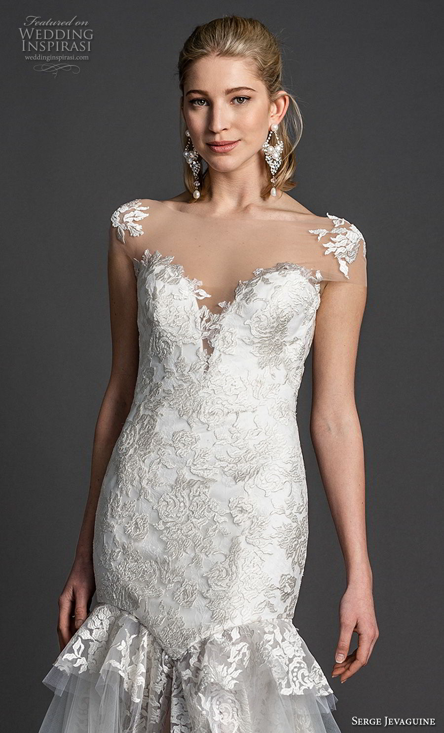 serge jevaguine 2019 bridal cap sleeves illusion bateau deep sweetheart neckline full embellishment elegant mermaid wedding dress open back chapel train (2) zv serge jevaguine 2019 bridal cap sleeves illusion bateau deep sweetheart neckline full embellishment elegant mermaid wedding dress open back chapel train (2) zv