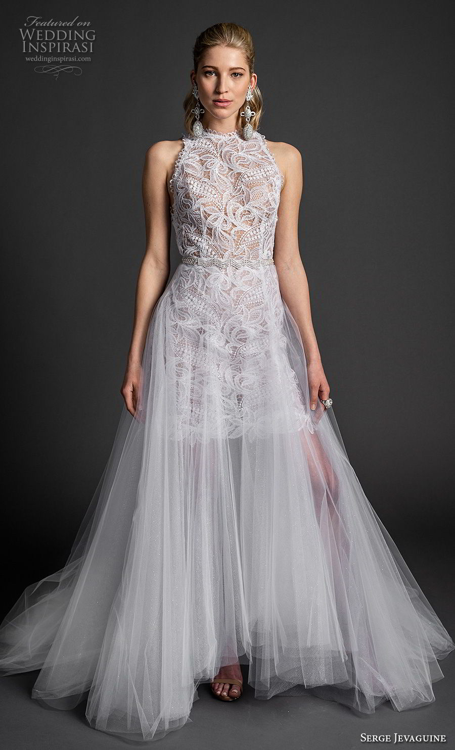 serge jevaguine 2019 bridal sleeveless halter neck heavily embellished bodice tulle skirt romantic a line wedding dress chapel train (5) mv serge jevaguine 2019 bridal sleeveless halter neck heavily embellished bodice tulle skirt romantic a line wedding dress chapel train (5) mv